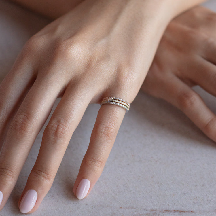 Solid Gold Simple Pave Diamond Band Ring - 14K/18K Yellow/White/Rose Gold Wedding, Anniversary, Promise, Stackable Ring for Women - Perfect for Everyday Wear & Special Occasions
