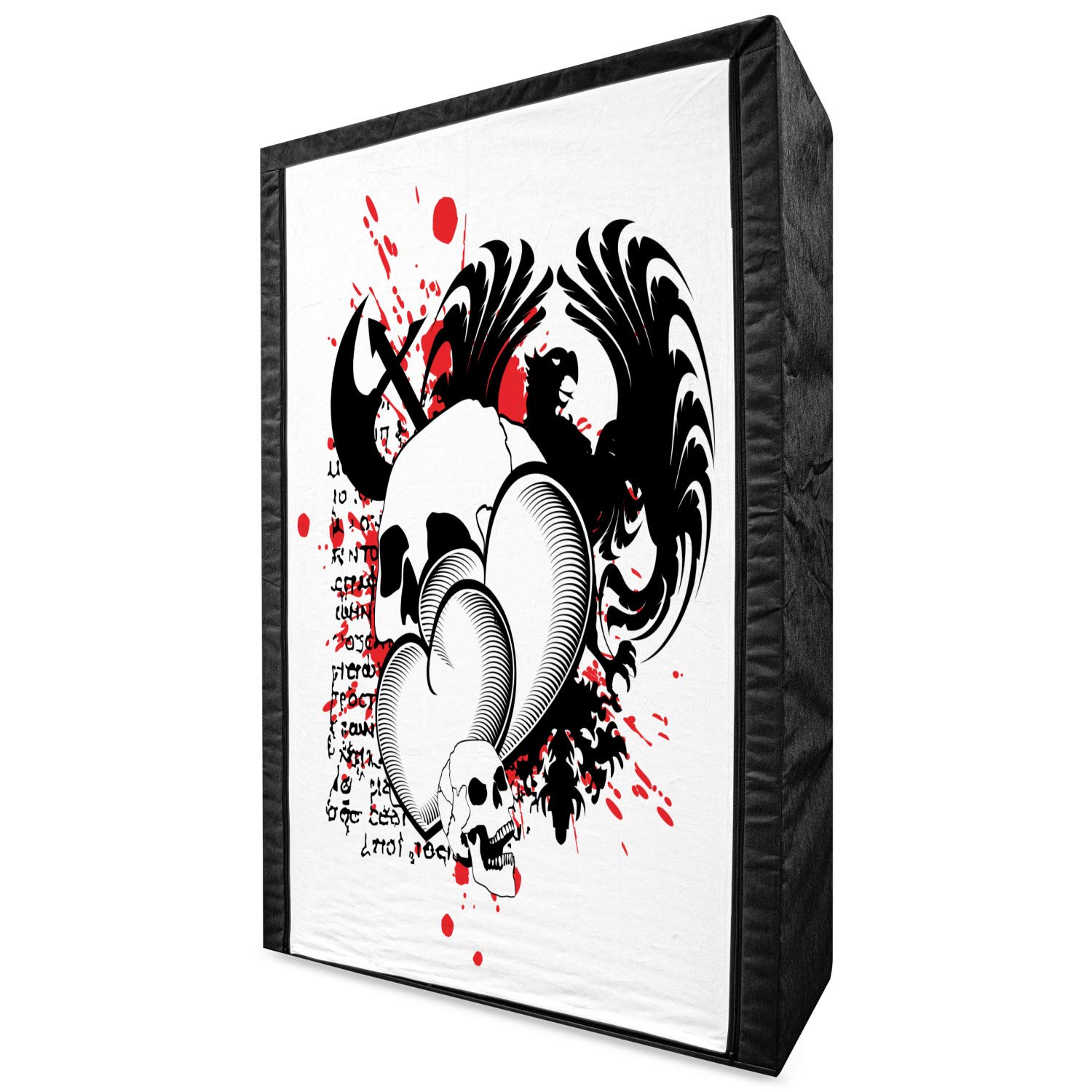 Ambesonne Tattoo-Themed Portable Fabric Wardrobe with Conjoined Hearts & Skull Eagle Wings Print - 42.5