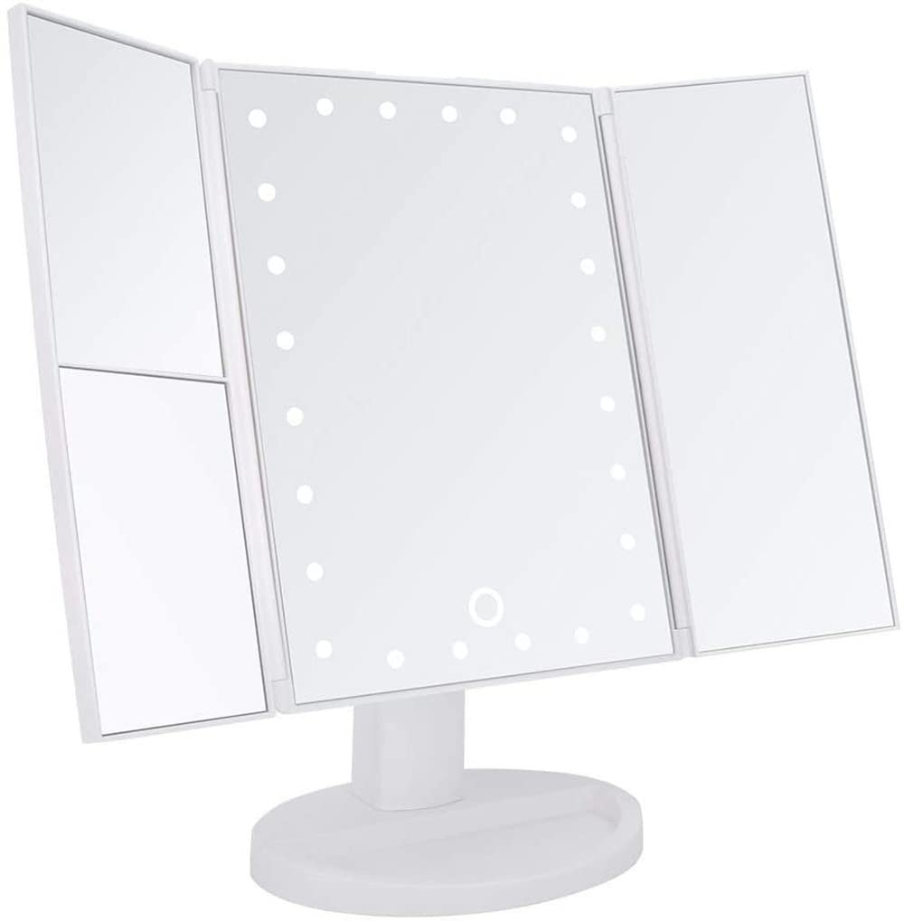 YFeiQi Portable Foldable 24 LED Magnifying Makeup Mirror with Adjustable Lighting Modes & Smart Touch Control, 1X-3X Magnification Vanity Mirror with Lights - Perfect for Dressing Room, Bedroom, Bathroom & Travel Makeup Application