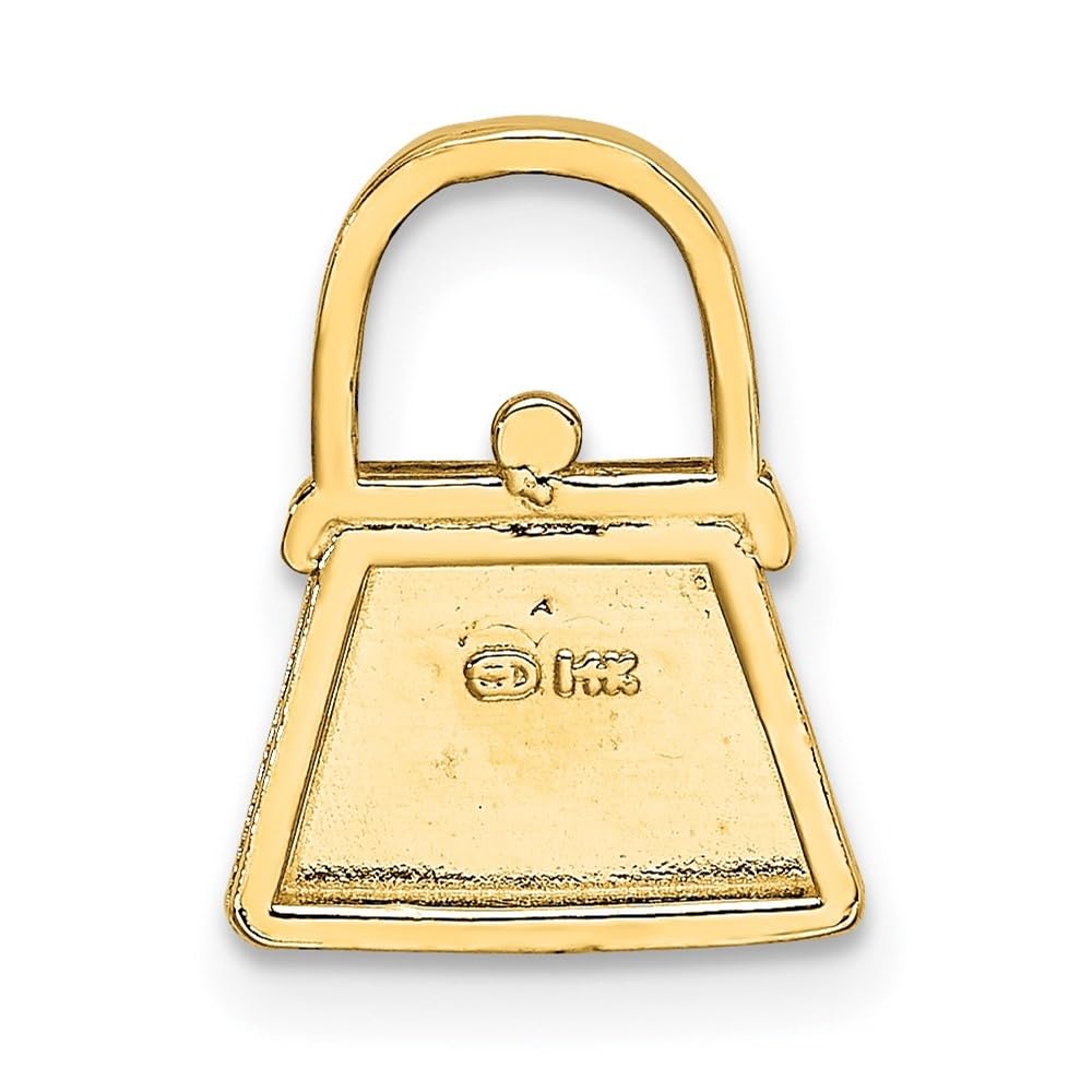 14K Yellow Gold Rhodium Plated 2-D Textured Polished Purse Charm - Elegant Handbag Accessory for Women, Perfect Gift for Birthday, Anniversary & Special Occasions