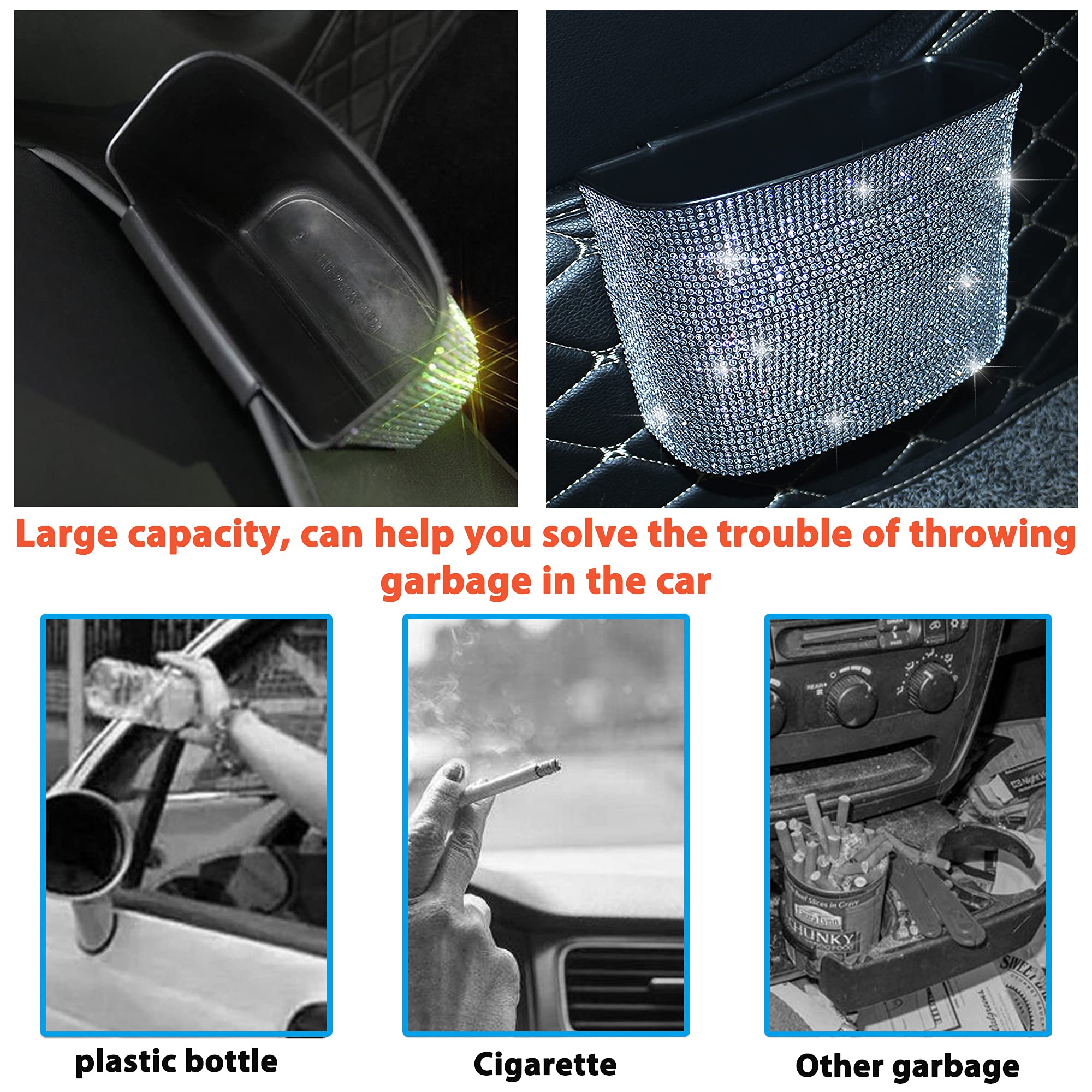Pomelo Litchi Pitaya Glitter Diamond Car Organizer - Rhinestone Trash Bin with 2 Hooks, Ticket Clip & Start Engine Circle (Green) | Perfect for Car Storage, Gift Box & Glamorous Vehicle Accessories