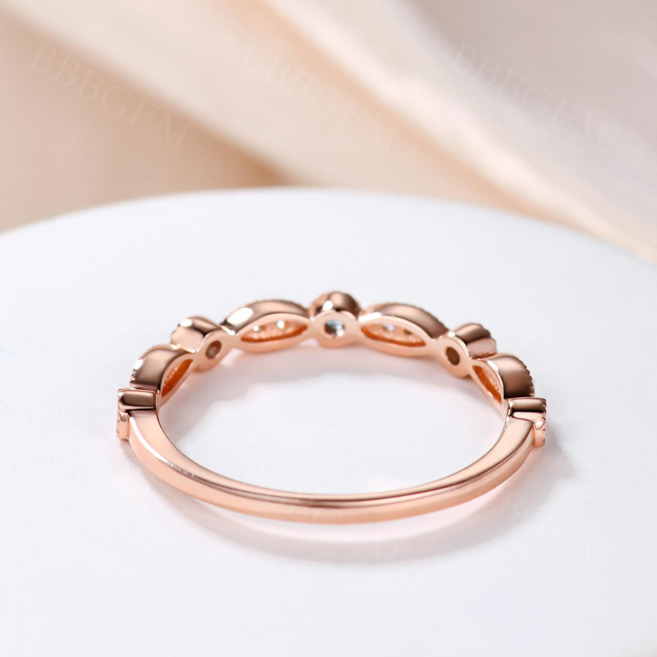 Exquisite Marquise & Round Alexandrite Diamond Wedding Ring - 14K Rose Gold Milgrain Half Eternity Band for Women | Perfect Anniversary Gift, Engagement Ring & Bridal Jewelry for Special Occasions