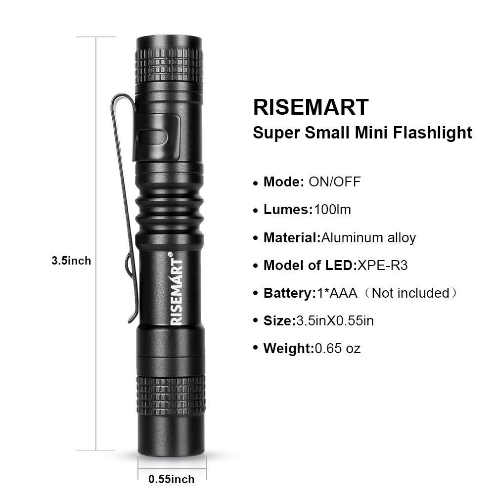 RISEMART Mini LED Flashlights (4 Pack) - Ultra Bright Waterproof Pocket Flashlight with Clip for Hiking, Camping, Emergency & Outdoor Adventures - Compact 3.5 Inch EDC Light for Keychain, Car, Home & Survival Kits