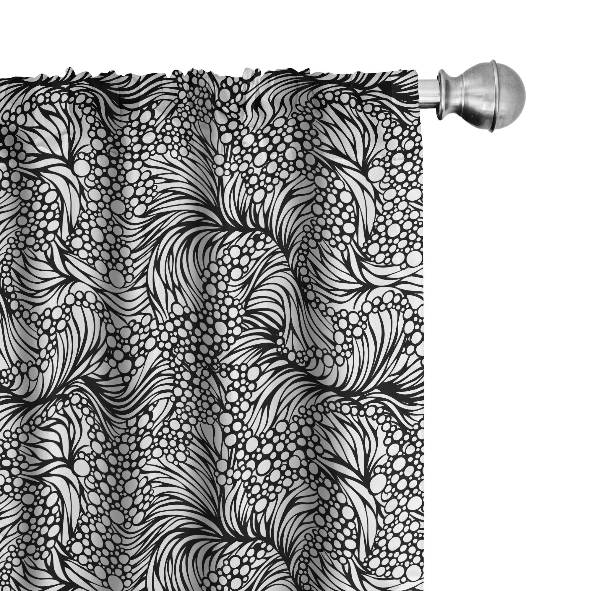 Ambesonne Black and White Window Curtains - Abstract Ocean Waves & Bubble Pattern - Lightweight 2-Panel Set with Rod Pocket (28