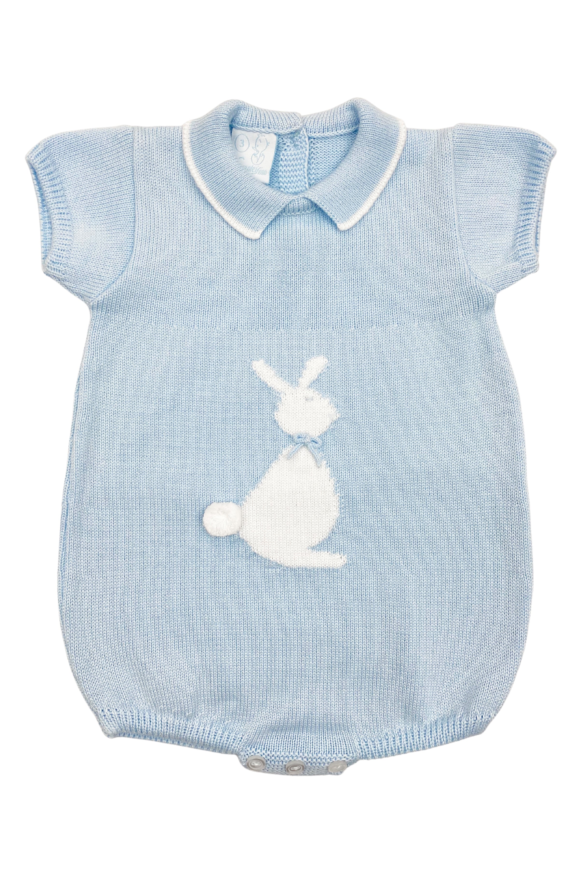 Adorable Blue Knit Bunny Romper for Baby Girls | Soft Cotton Jumpsuit with Bunny Ears | Perfect for Easter, Photoshoots & Playtime