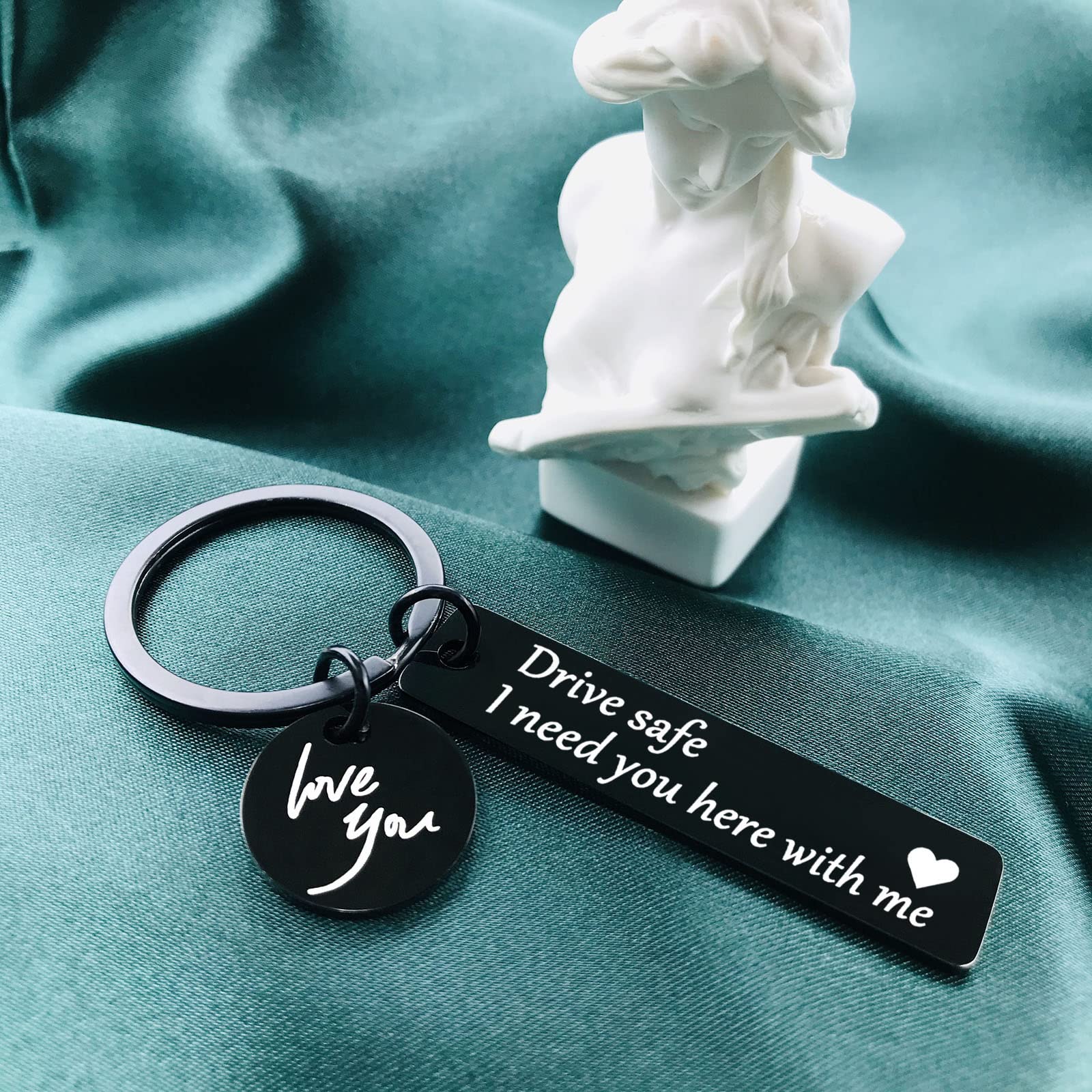 OUMILAN Drive Safe Keychain - 'I Love You I Need You Here With Me' Engraved Gift for Boyfriend, Husband, Dad - Perfect for Anniversary, Birthday & Valentine's Day - Car Accessory for Safe Driving Reminder