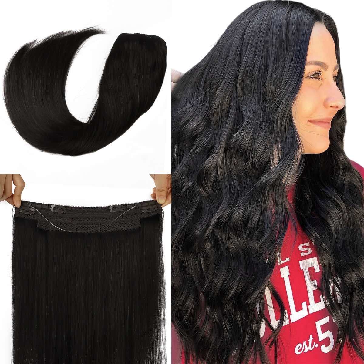 14 Inch 75g Natural Black Straight Remy Human Hair Extensions with Invisible Wire - Real Human Hair Clip-in Extensions for Daily Styling & Special Occasions