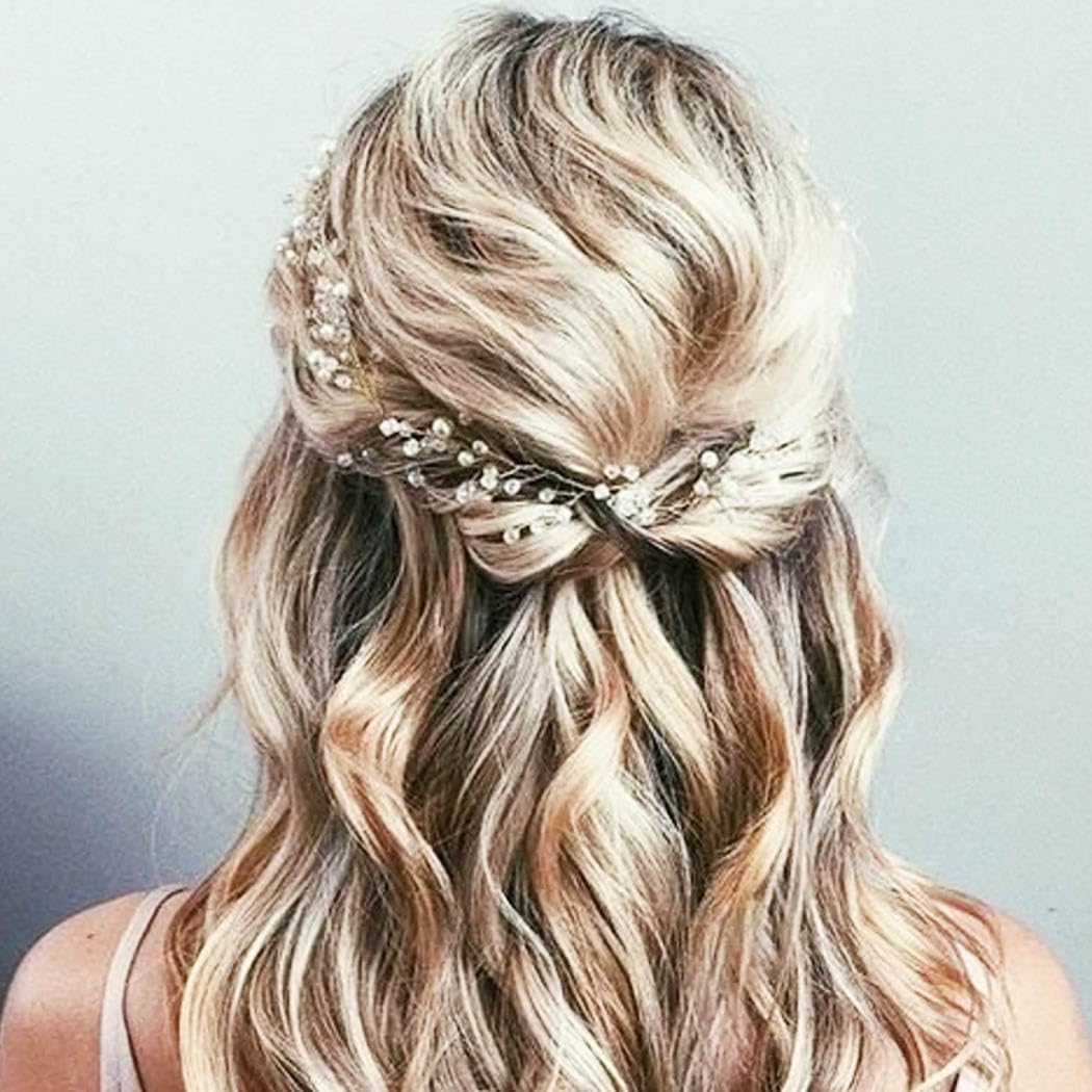 Bride Pearl Hair Vine - Silver Rhinestone Headpiece for Wedding & Bridal - Perfect for Boho & Vintage Styles