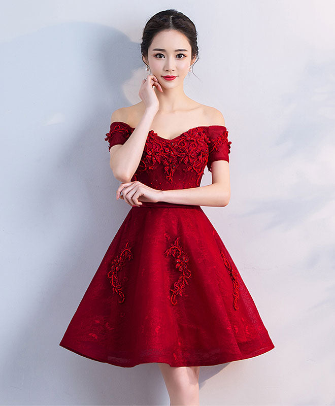 Elegant Burgundy Sweetheart Neckline Lace Tulle Short Prom Dress | Bridesmaid Dress for Weddings, Parties & Special Occasions