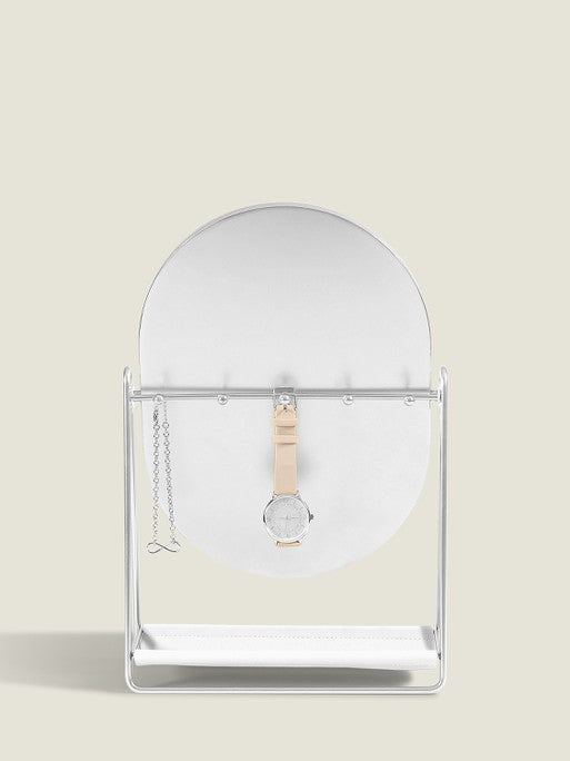 Elegant White & Silver Dressing Table Mirror with Jewelry Stand - Perfect for Vanity, Bedroom, and Makeup Organization