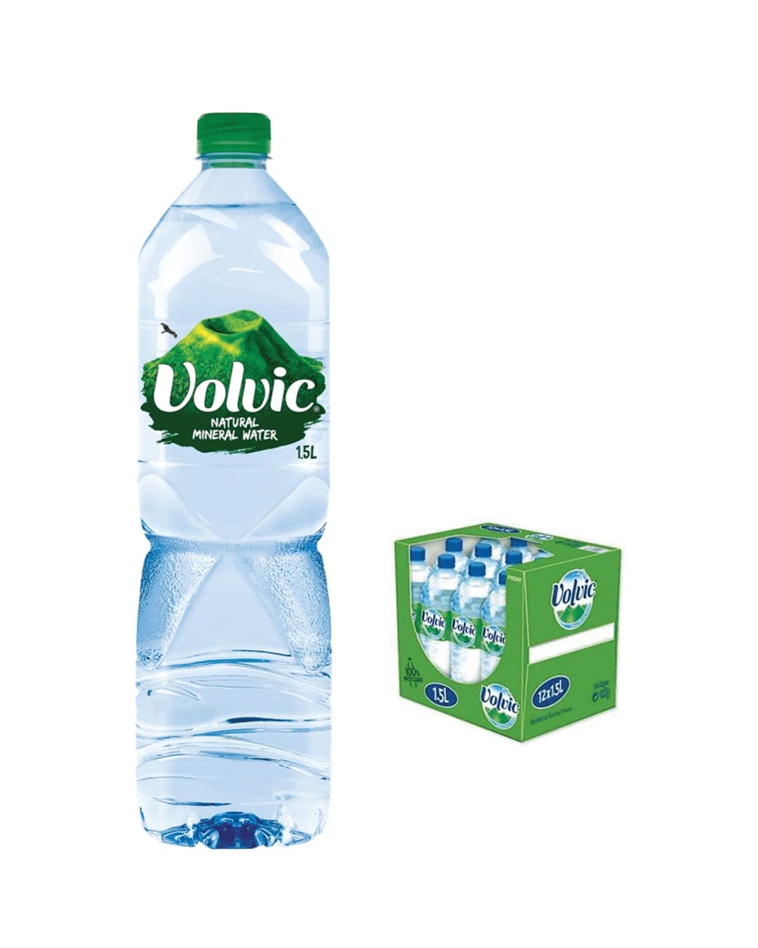 Volvic Natural Mineral Water - 12 Pack of 1.5L Bottles | Alkaline Spring Water with Electrolytes | Perfect for Hydration, Gym, Office & Outdoor Activities