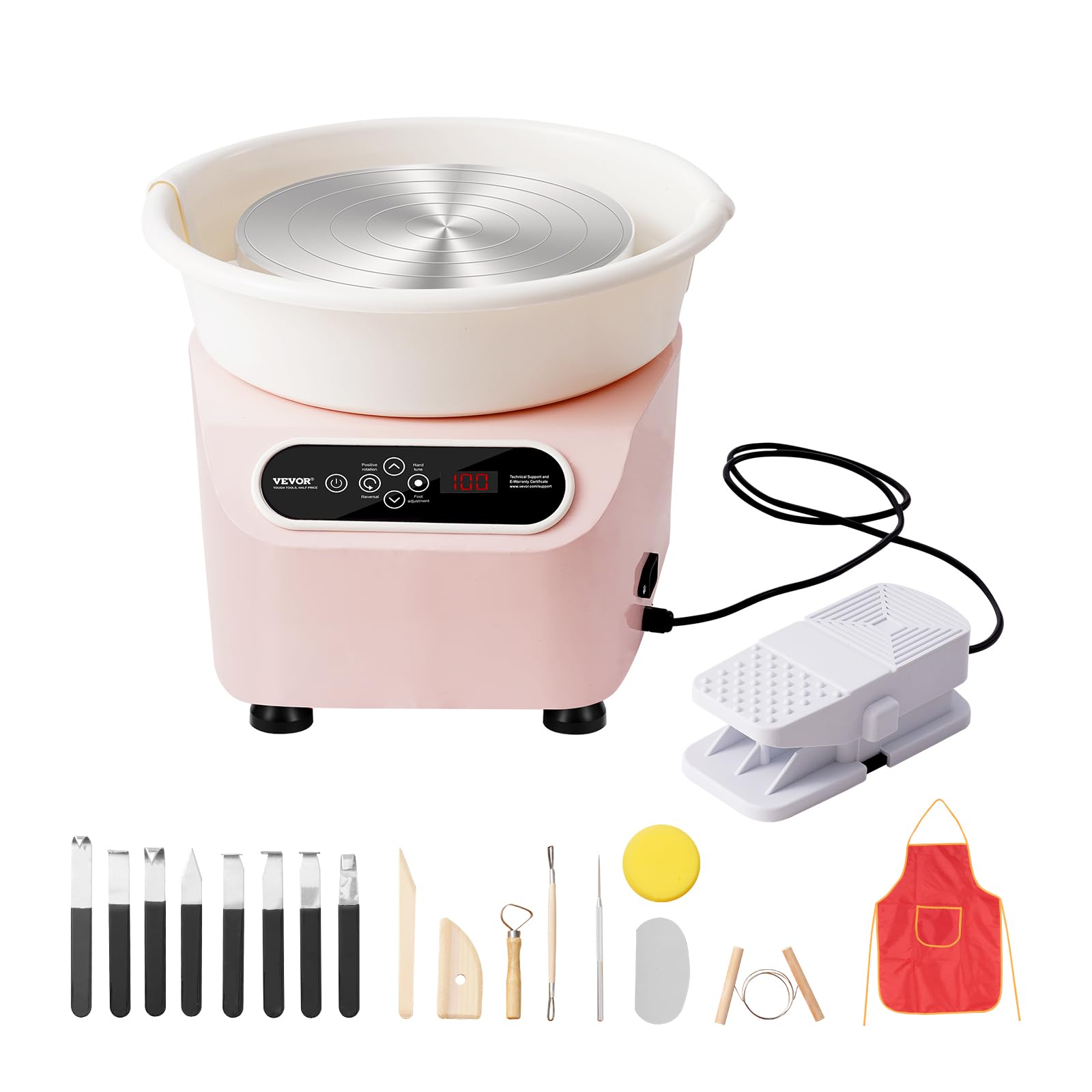 VEVOR 11 Inch Electric Pottery Wheel - 450W Ceramic Shaping Machine with Foot Pedal & LCD Touch Screen for DIY Clay Art, Ceramics, and Home Decor Projects - Pink Forming Tool for Artists and Crafters