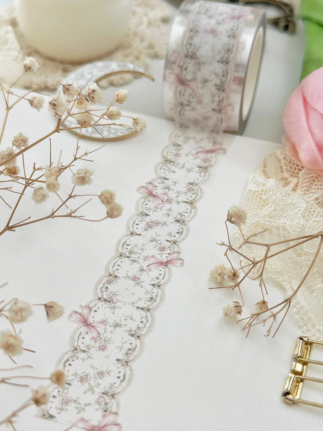 Decorative Bow & Lace Washi Tape for Scrapbooking, Journaling, DIY Crafts - Perfect for Gift Wrapping, Bullet Journals, and Home Decor