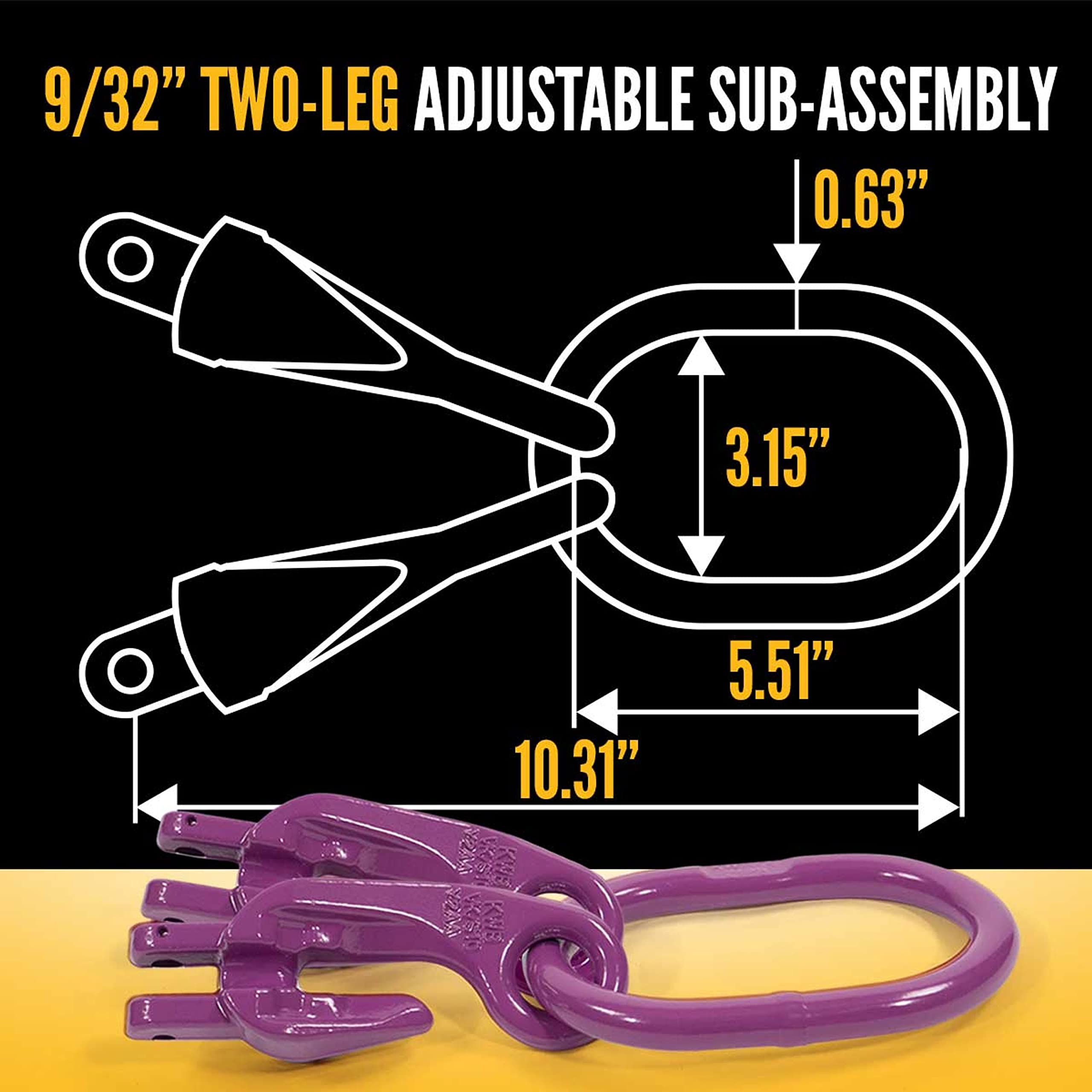 US Cargo Control 9/32 Inch x 10 Foot Adjustable 2-Leg Chain Sling with Grab Hook - Grade 100 Alloy Steel Overhead Lifting Sling for Heavy Cargo - Perfect for Warehouse, Construction & Industrial Material Handling