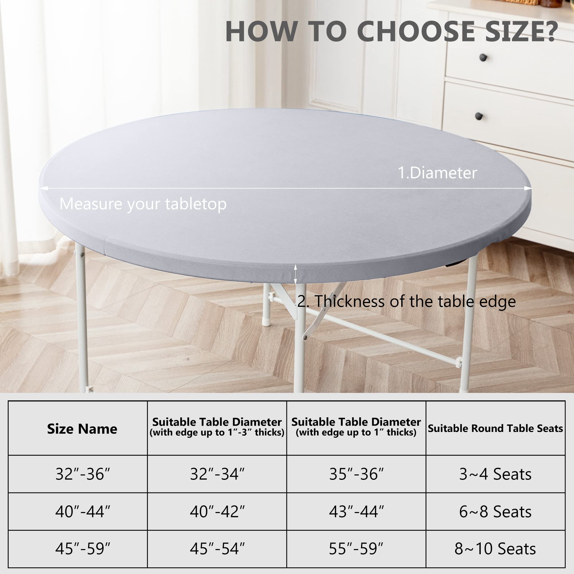 ManMengJi 2 Pack Round Fitted Tablecloth - Reversible Waterproof Stain Resistant Elastic Table Cover for 45