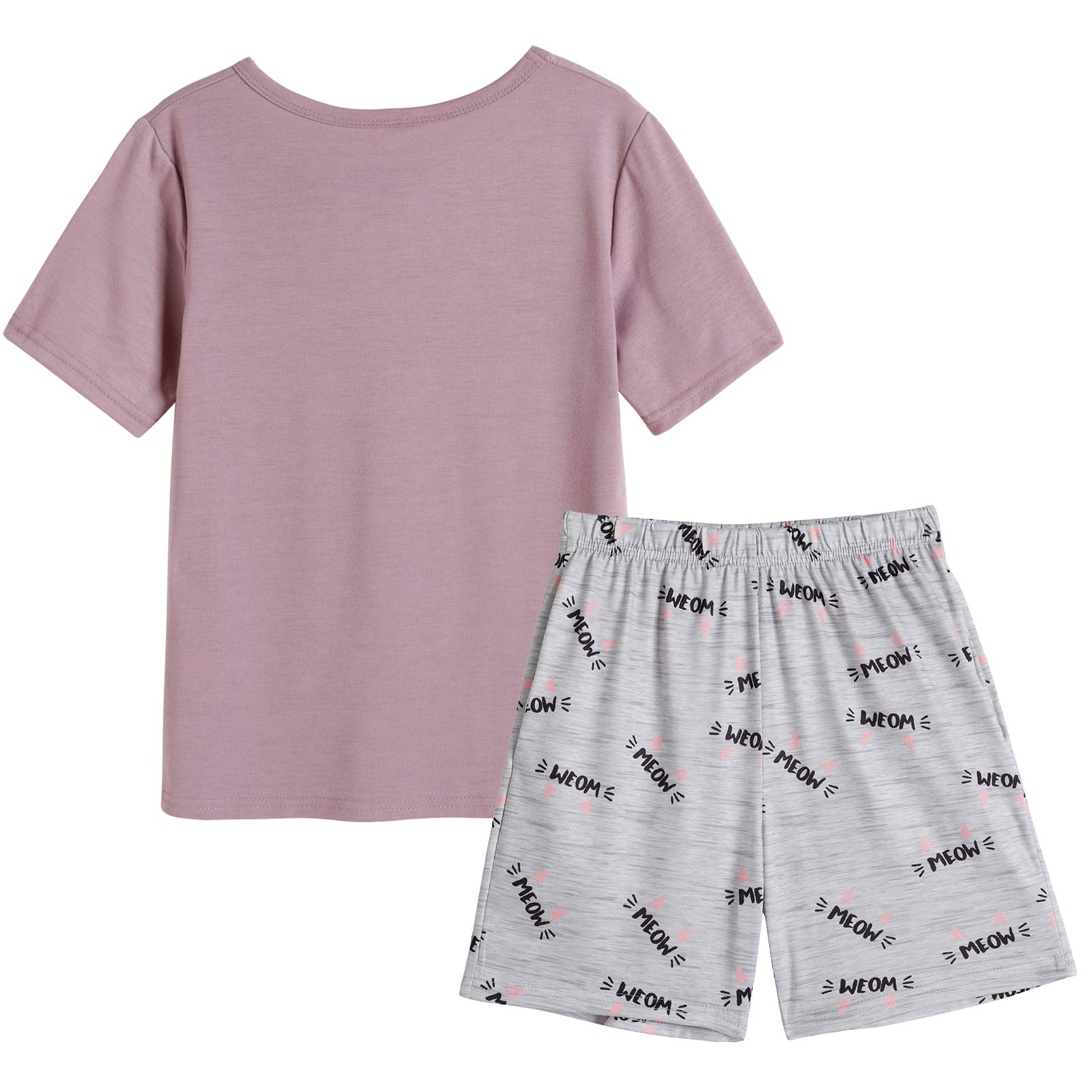 Big Girls Summer Pajama Set - Striped Heart Print Sleepwear for Comfort & Style