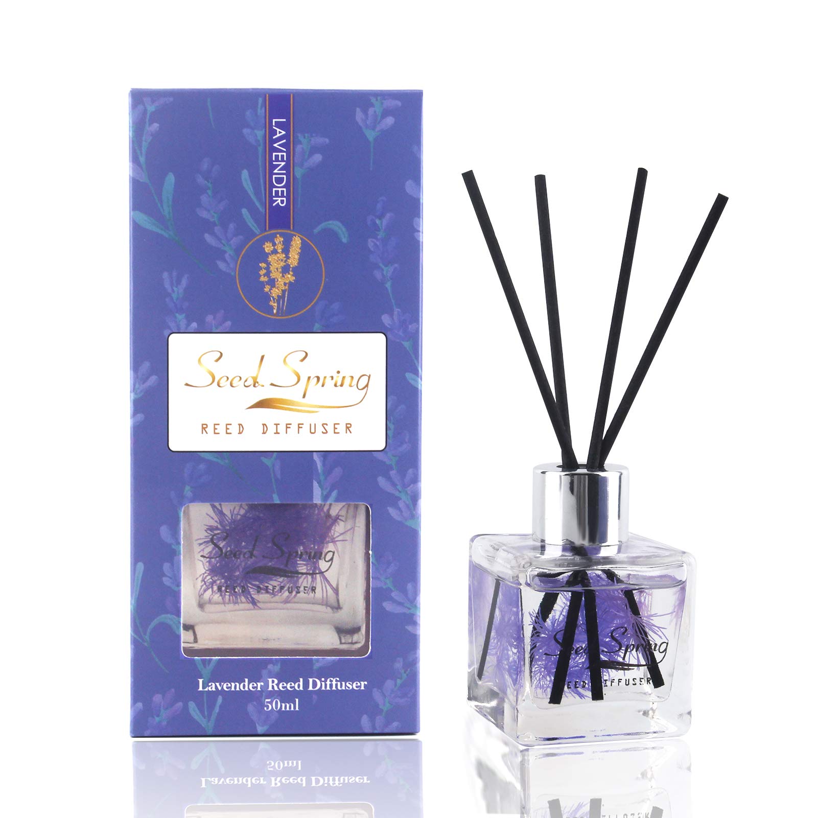 Lavender Reed Diffuser Set - 50ml Aromatherapy Essential Oil Scented Diffuser with Natural Rattan Sticks for Home, Office, Bathroom Decor | Relaxing Fragrance for Stress Relief & Mood Boosting | Perfect Gift Idea for Housewarming, Mother's Day & Holidays