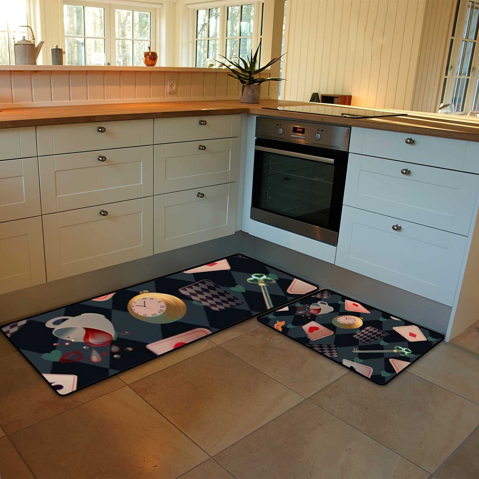 **2-Piece Anti-Fatigue Kitchen Rugs Set - Non-Slip, Washable Comfort Floor Mats for Standing - Floating Wonderland Design - Perfect for Home, Kitchen, and Office Use**