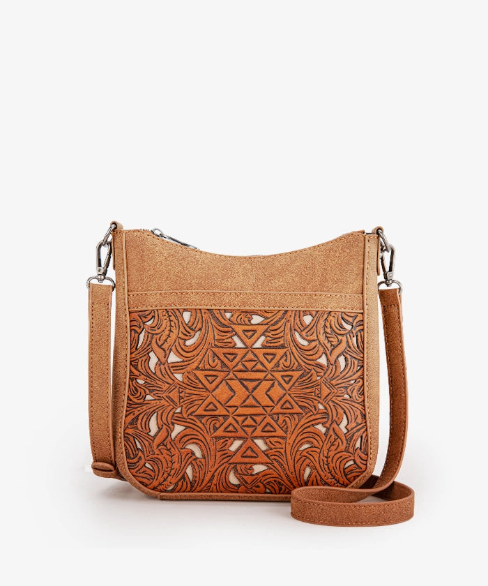 Trinity Ranch Tooled Leather Crossbody Bag Set for Women - Western Style Handbag Purse with Adjustable Strap - Perfect for Travel, Shopping & Everyday Use