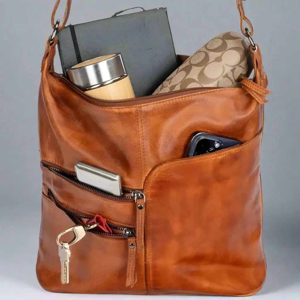 Premium Genuine Leather Shoulder Bag for Women - Stylish Crossbody Purse with 2 Secure Zip Pockets | Perfect for Work, Travel & Everyday Use