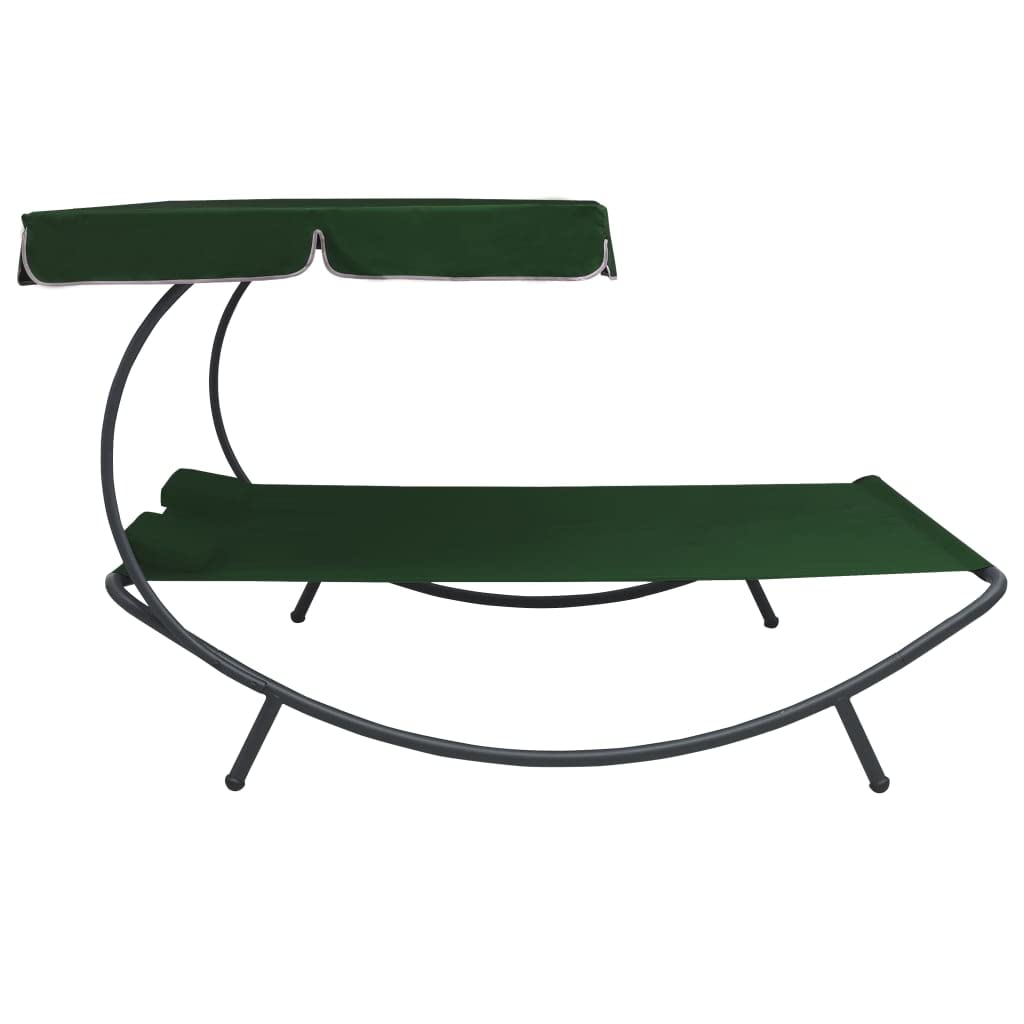 SKM Patio Lounge Bed with Canopy & Cushions - Outdoor Relaxation Furniture for Garden, Poolside, Backyard, Patio - Green Weather-Resistant Sunbed