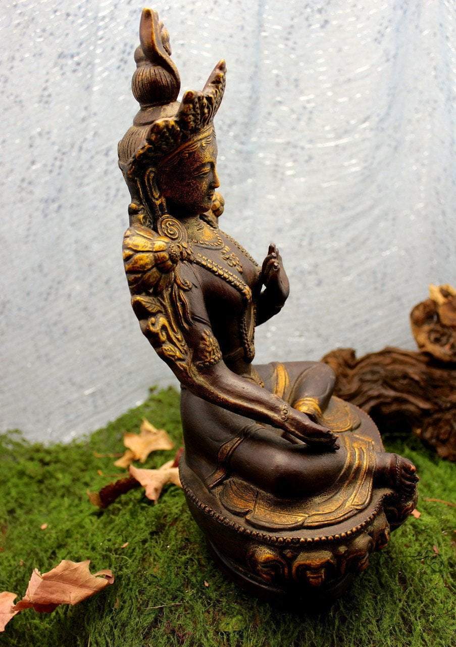 13 Inch Ceramic Green Tara Statue - Handcrafted Buddhist Goddess Sculpture for Home Altar, Meditation & Spiritual Decor