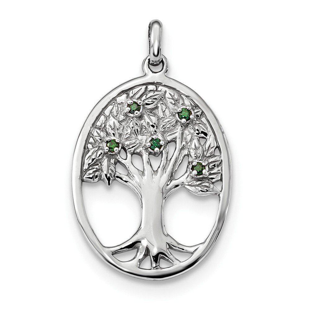 Sterling Silver Rhodium-Plated Green Glass Buds Oval Tree Pendant Necklace – Elegant Nature-Inspired Jewelry for Women, Perfect for Gifts, Parties & Everyday Wear