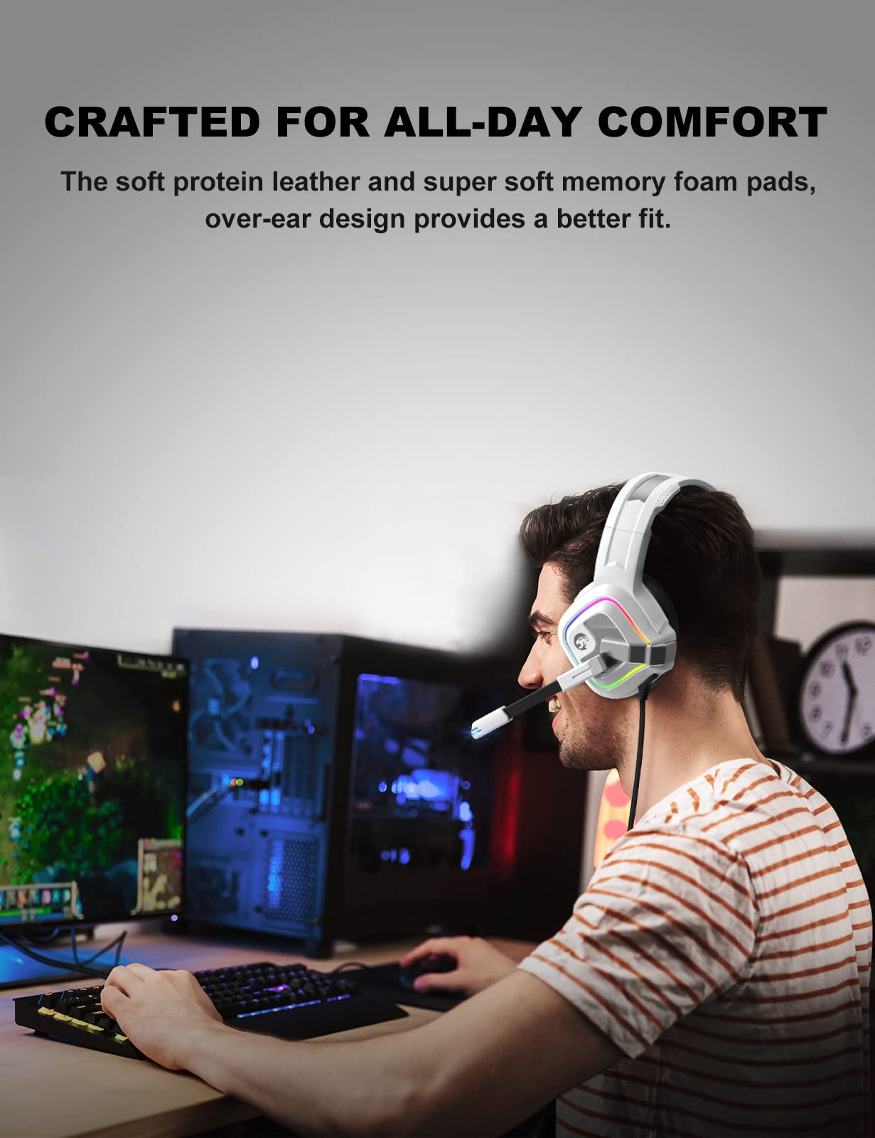 ZIUMIER White Gaming Headset with Noise Canceling Microphone - Stereo Surround Sound Wired Headphones for PC, PS4, PS5, Xbox One, Xbox Series X/S & Nintendo Switch | Perfect for Gaming, Streaming & Online Classes