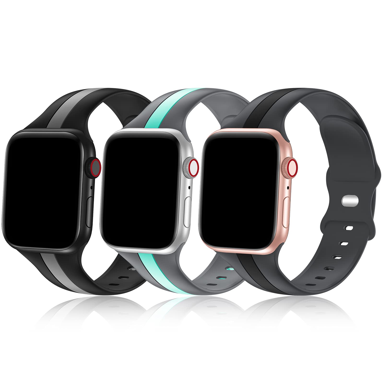 Wewatri 3 Pack Designer Sport Bands for Apple Watch 38mm 40mm 41mm 42mm 44mm 45mm - Soft Silicone Replacement Strap Compatible with iWatch Series 7/6/5/4/3/2/1/SE - Perfect for Workouts, Running, Swimming & Everyday Wear