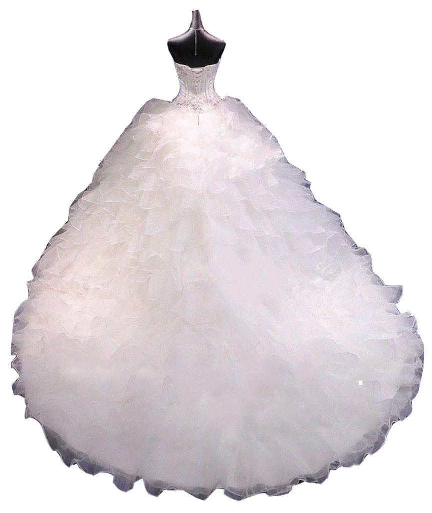 Emmani Women's Sweetheart Neckline Crystal Beaded Wedding Dress in White - Size 14 | Elegant Bridal Gown for Church Ceremony & Reception