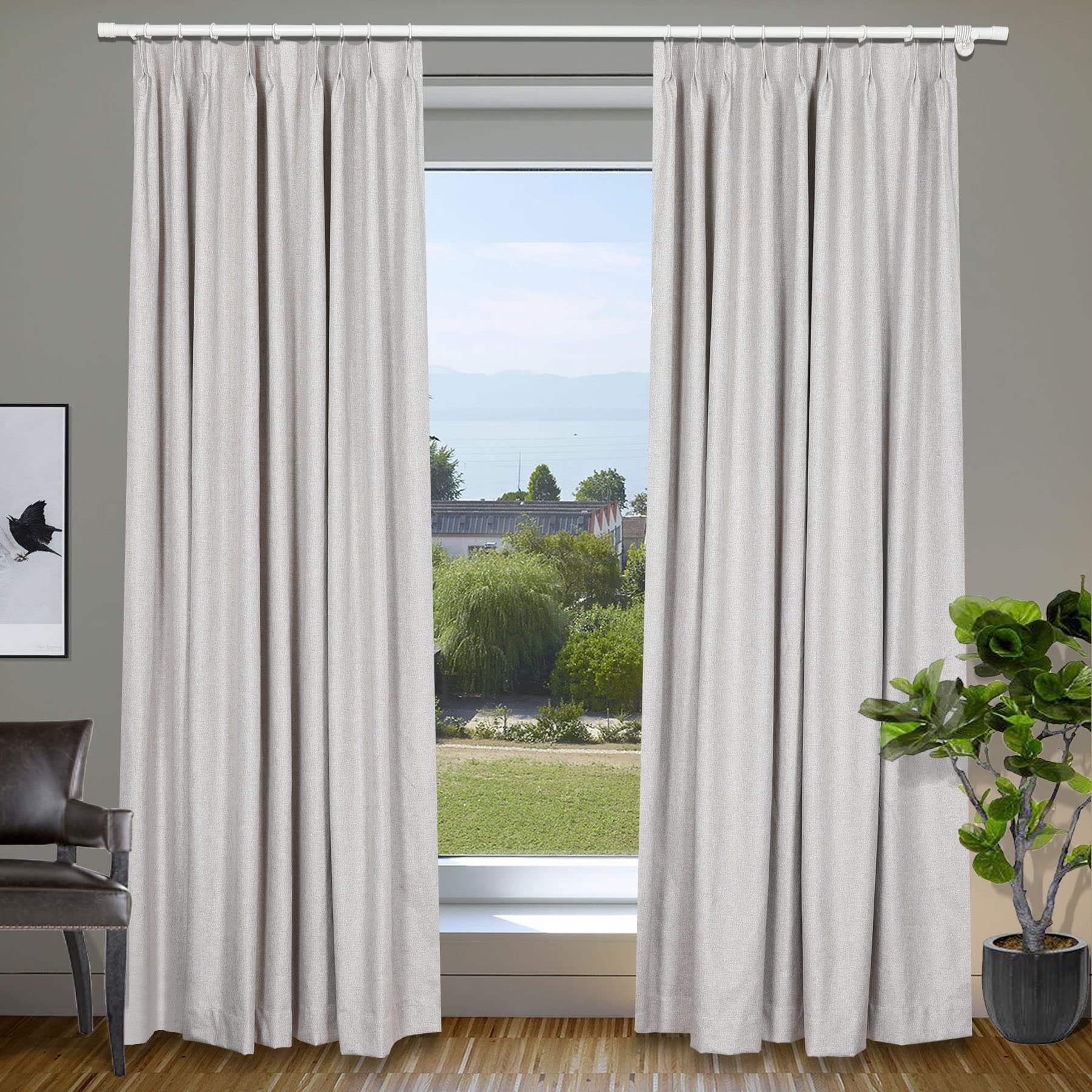 Cololeaf Blackout Thermal Insulated Linen Pinch Pleated Curtains - 84