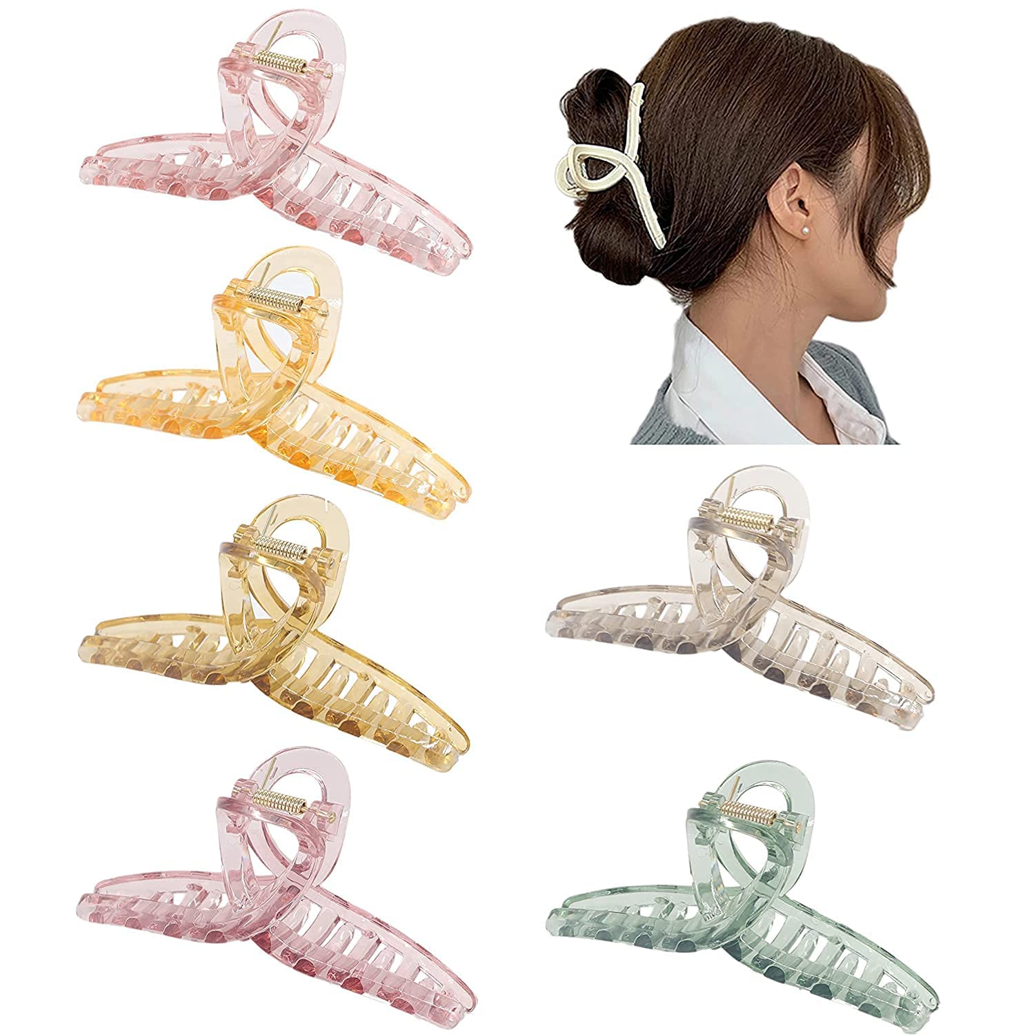 PARTYCART 6 Pcs Large Hair Claw Clips - Strong Hold Jaw Clips for Thick Hair | Barrettes & Hair Accessories for Women & Girls | Perfect for Updos, Ponytails & Everyday Styling