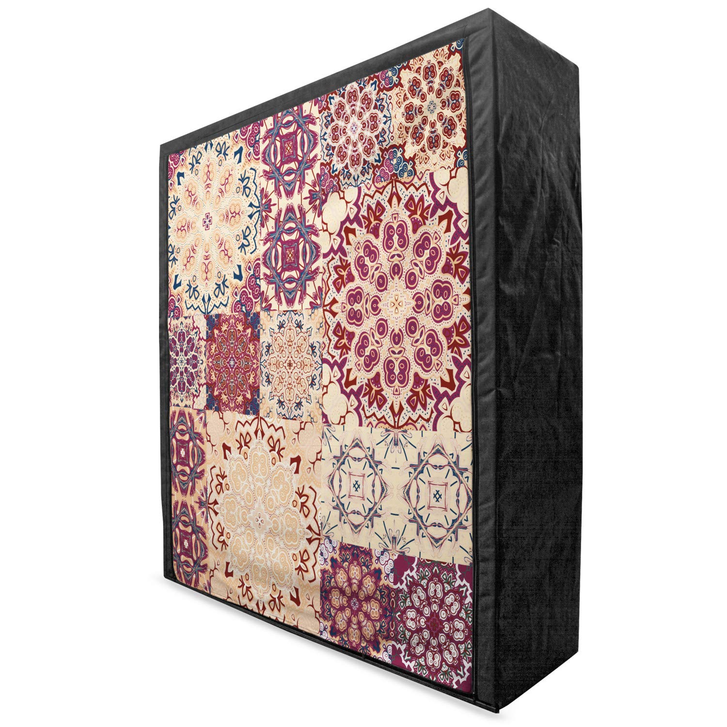 Ambesonne Vintage Portable Fabric Wardrobe - Antique Moroccan Tile Print Clothing Organizer with Shelves, 59 Inch, Dried Rose Ivory | Perfect for Bedroom Closet Storage, Guest Room Organization & Small Space Living
