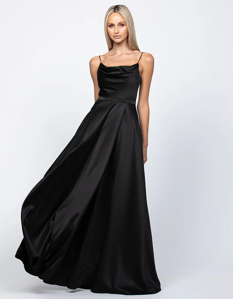 Elegant Diamond Cowl Neck Wrap Gown - Women's Formal Evening Dress for Parties, Weddings & Special Occasions