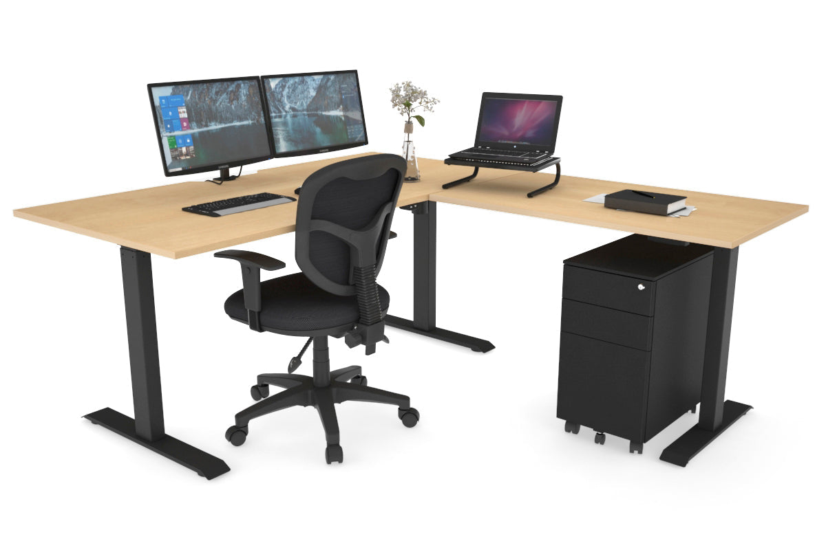 Adjustable Height Corner Workstation with Black Frame - 1400L x 1800W RHS Desk with Cable Management Scallop | Perfect for Home Office, Gaming Setup & Ergonomic Workspace