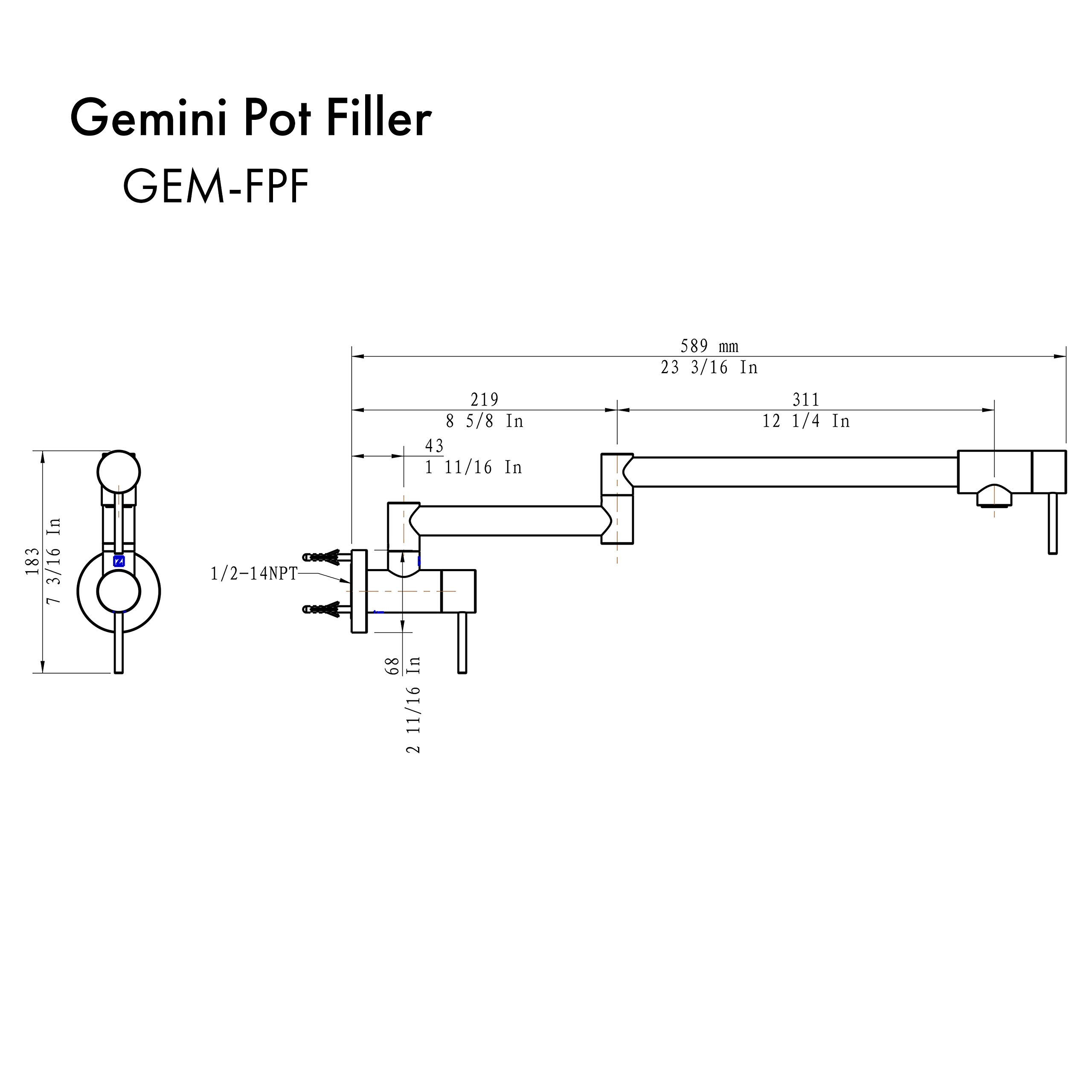 ZLINE Autograph Edition Gemini Pot Filler in Champagne Bronze - Wall Mounted Kitchen Faucet for Cooking & Filling Pots - Perfect for Home Chefs & Modern Kitchens (GEM-FPF-CB)