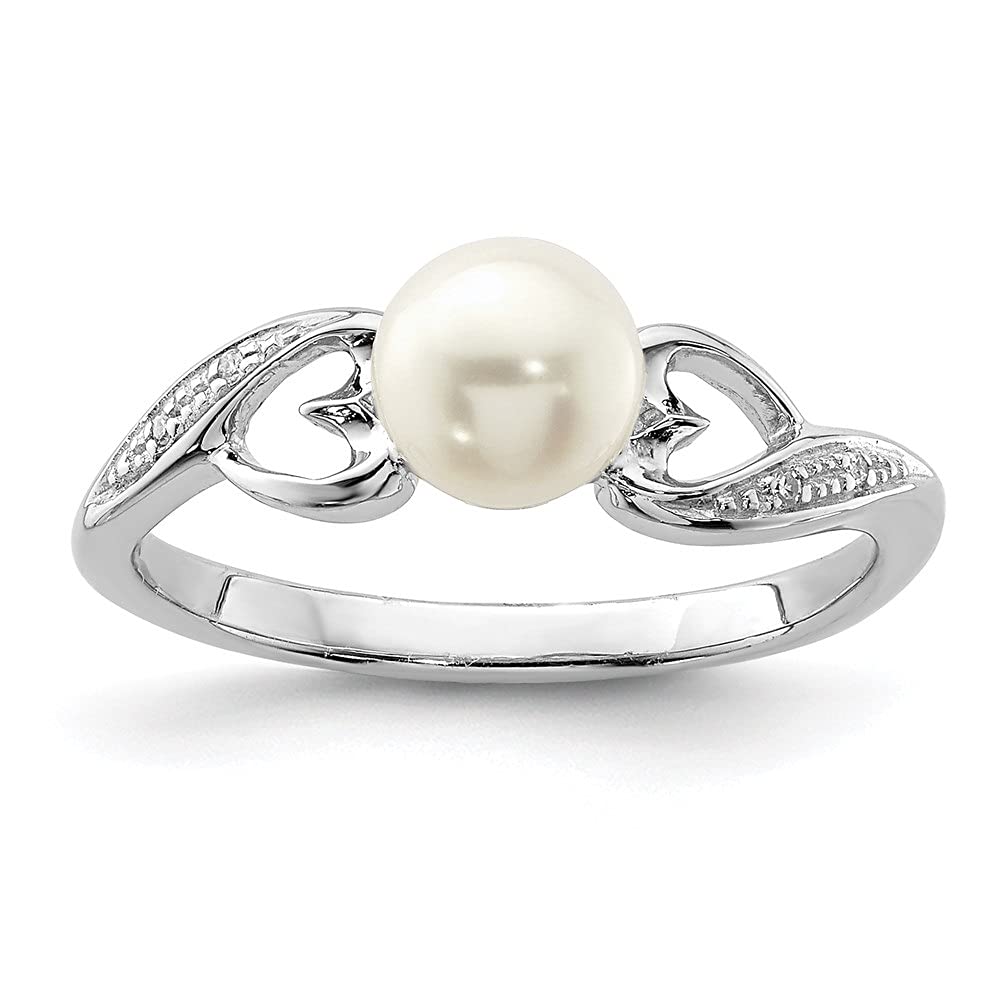 Diamond2Deal 925 Sterling Silver Diamond & Pearl Ring for Women - 0.01ct Genuine Diamond & Pearl Engagement Ring, Wedding Band, Anniversary Gift - Perfect for Proposals, Bridal Jewelry & Special Occasions