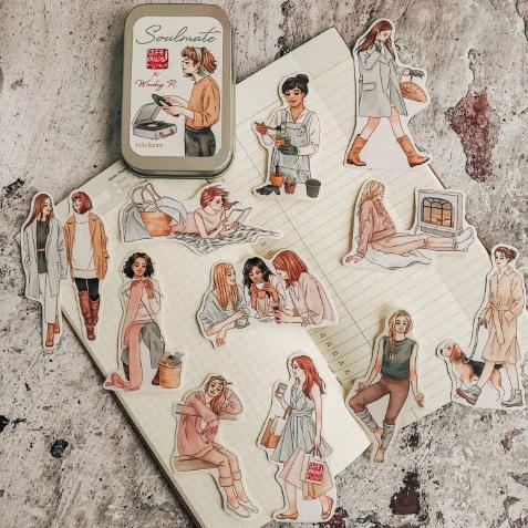 Cafe Analog X Windry R Soulmate Girls Stickers in Tin - Vintage Aesthetic Decals for Laptops, Journals & DIY Crafts