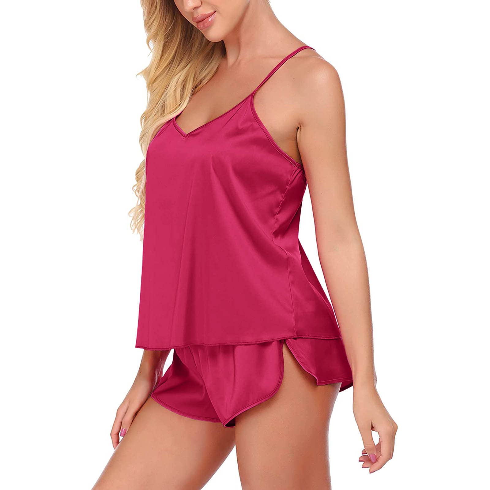 Sexy Satin Pajama Set for Women - Cami & Shorts Nightwear Lingerie, Valentine's Day Gift (Hot Pink, Size M) | Perfect for Romantic Nights, Sleepwear & Special Occasions