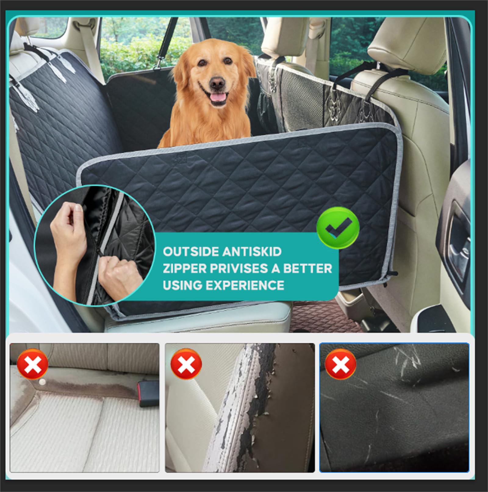 Waterproof Dog Car Seat Cover with Hard Bottom - Back Seat Extender & Pet Hammock for Cars, SUVs, Trucks | Durable Travel Bed for Dogs, Camping & Road Trips