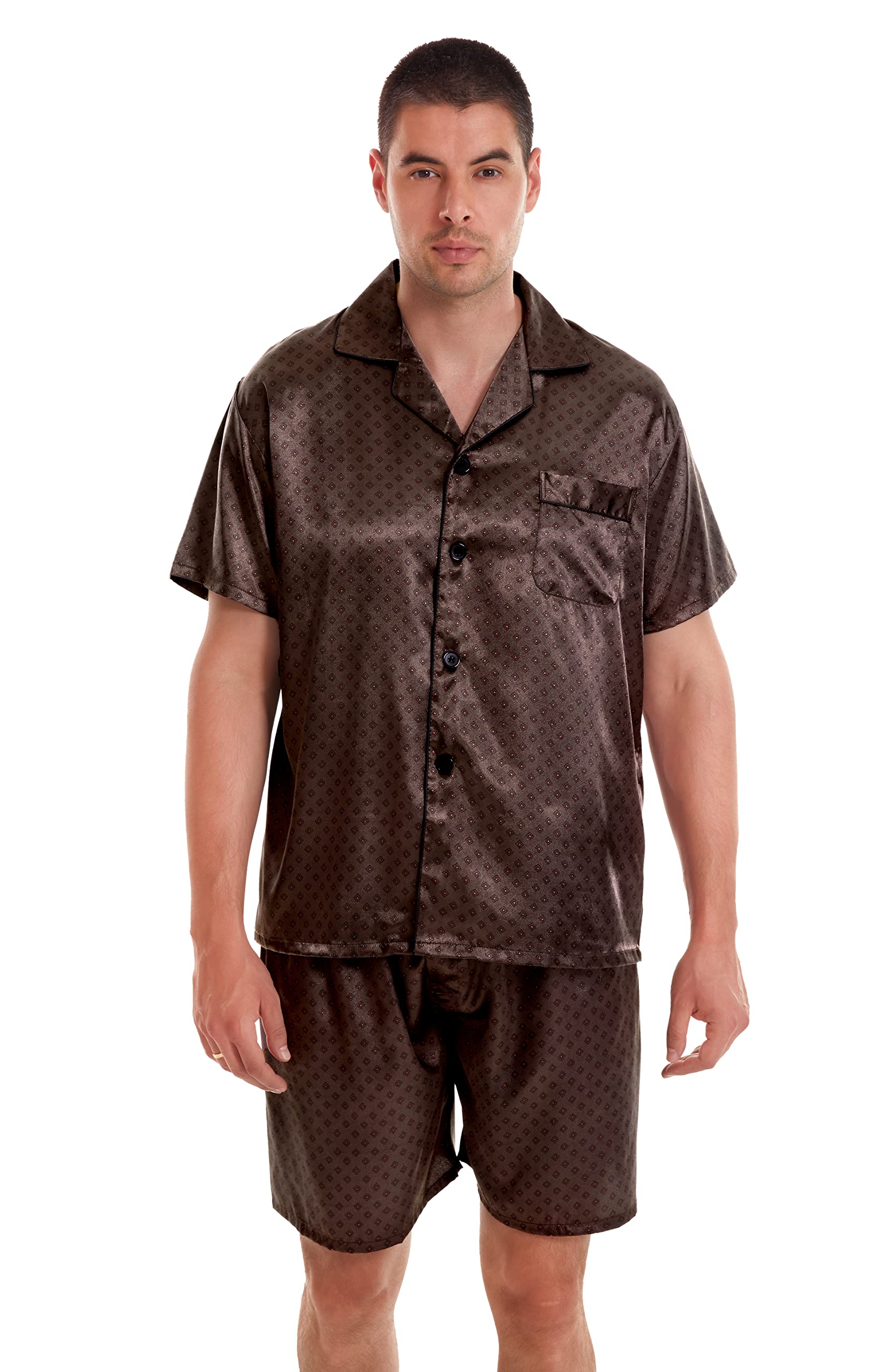 Premium Men's Short Sleeve Satin Pajama Set - Soft & Breathable Sleepwear with Comfortable Shorts - Perfect for Lounging, Sleeping & Summer Nights