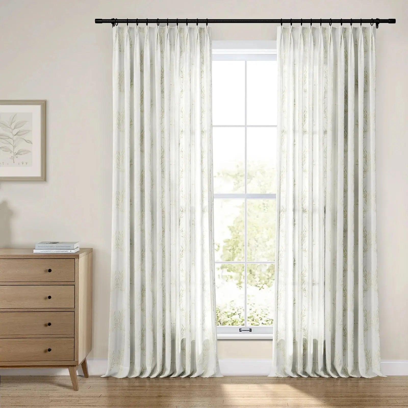 Linnea Linen Cotton Embroidered Pleated Curtains for Living Room & Bedroom - Elegant Window Treatment for Home Decor