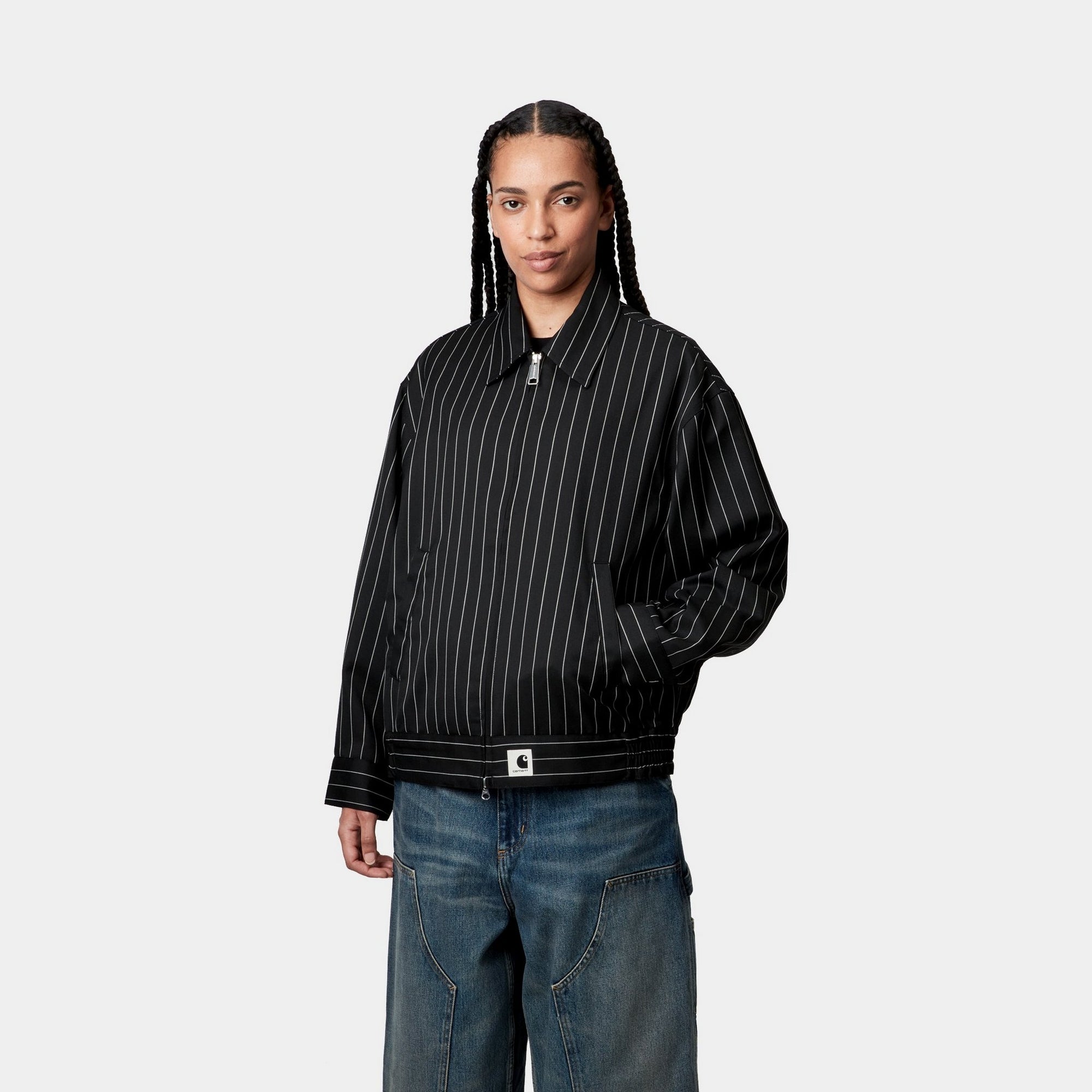 Women's Seaton Striped Jacket - Black Wax Coated Waterproof Windbreaker for Outdoor Hiking & Travel