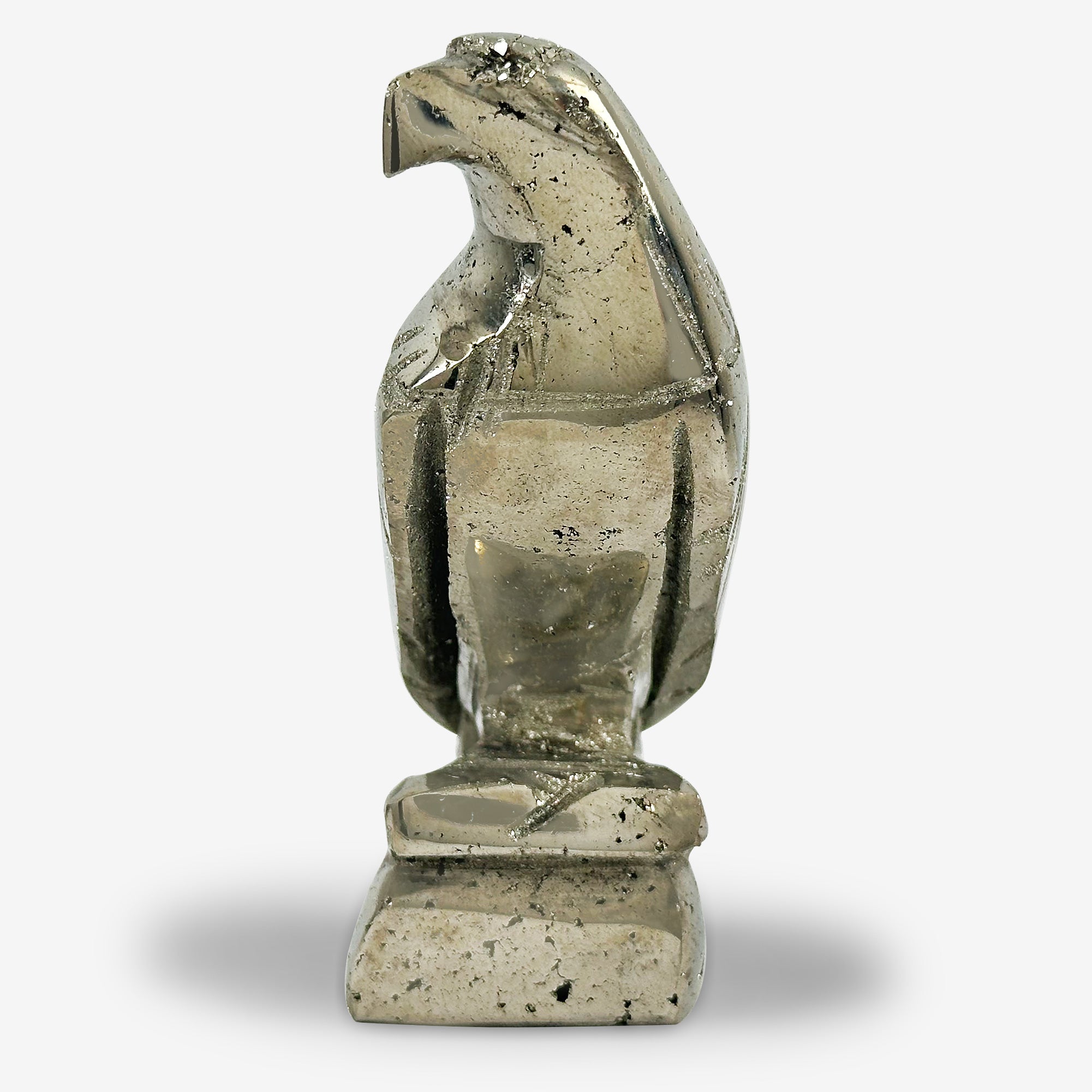 Hand Carved Pyrite Eagle Gemstone Animal Carving - Natural Stone Figurine for Home Decor, Office Desk, Feng Shui & Gift Giving
