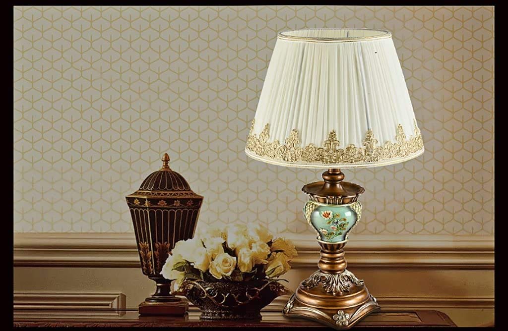 Vintage European Style Desk Lamp with Plug-in Button Switch - Cloth Lampshade & Resin Base - E26 Socket Bedroom Lighting - Perfect for Home Office, Study Room, and Nightstand Reading Light