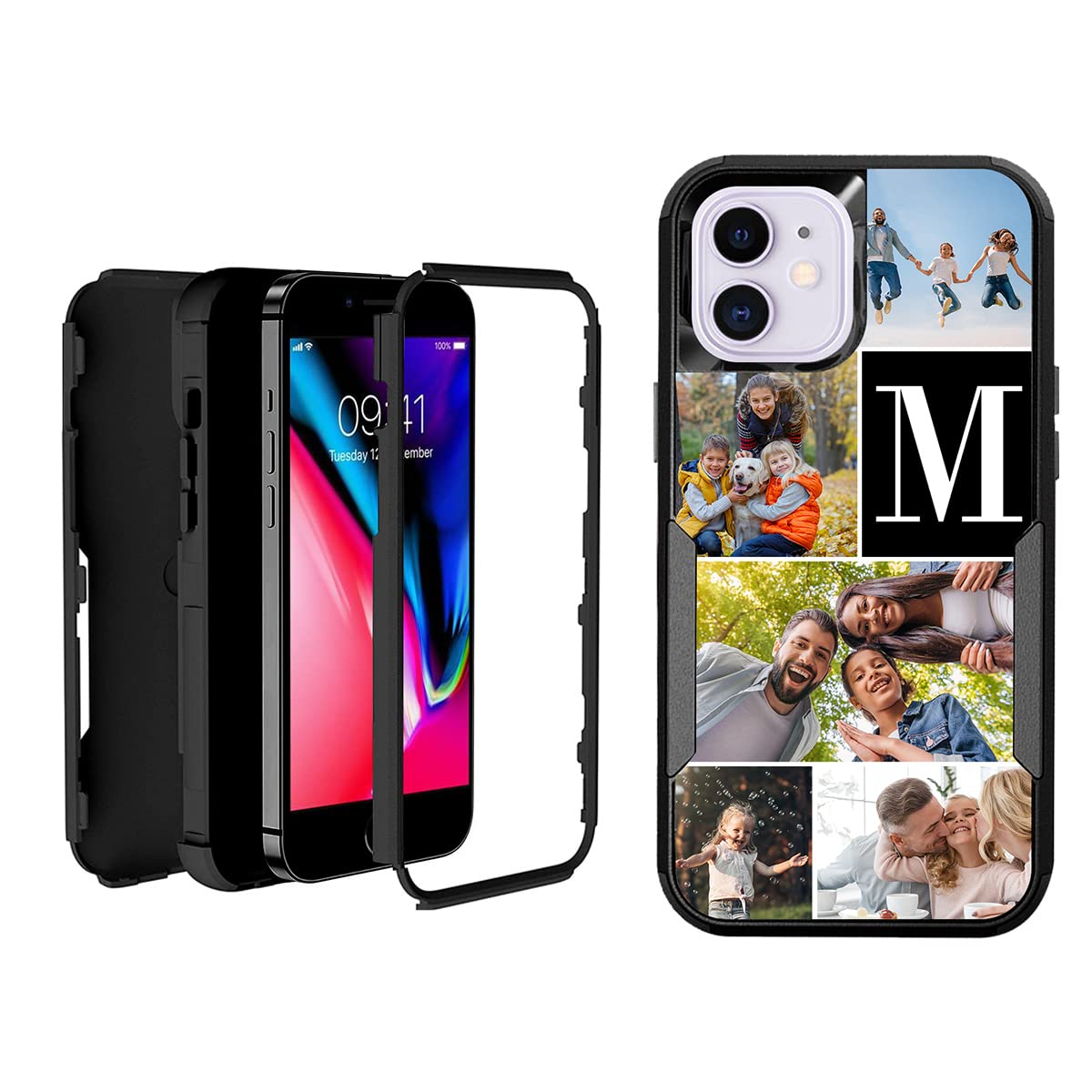 Custom iPhone 11 Phone Case with Multi-Photo Collage - Shockproof, Anti-Scratch, 3-Layer Protection - Personalized Text & Name - Perfect Christmas Gift (Black) | Ideal for Everyday Use, Travel & Special Occasions