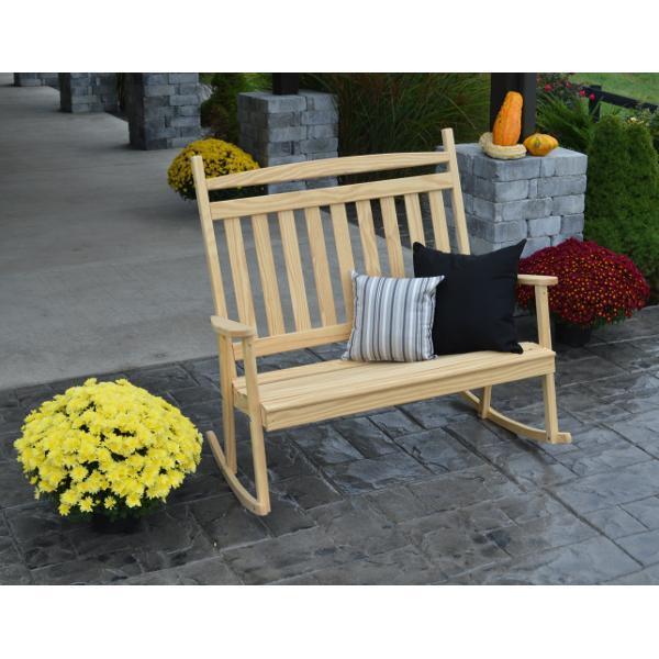 Yellow Pine Double Classic Porch Rocker - Handcrafted Wooden Outdoor Rocking Chair for Patio, Deck & Garden Relaxation | A&L Furniture