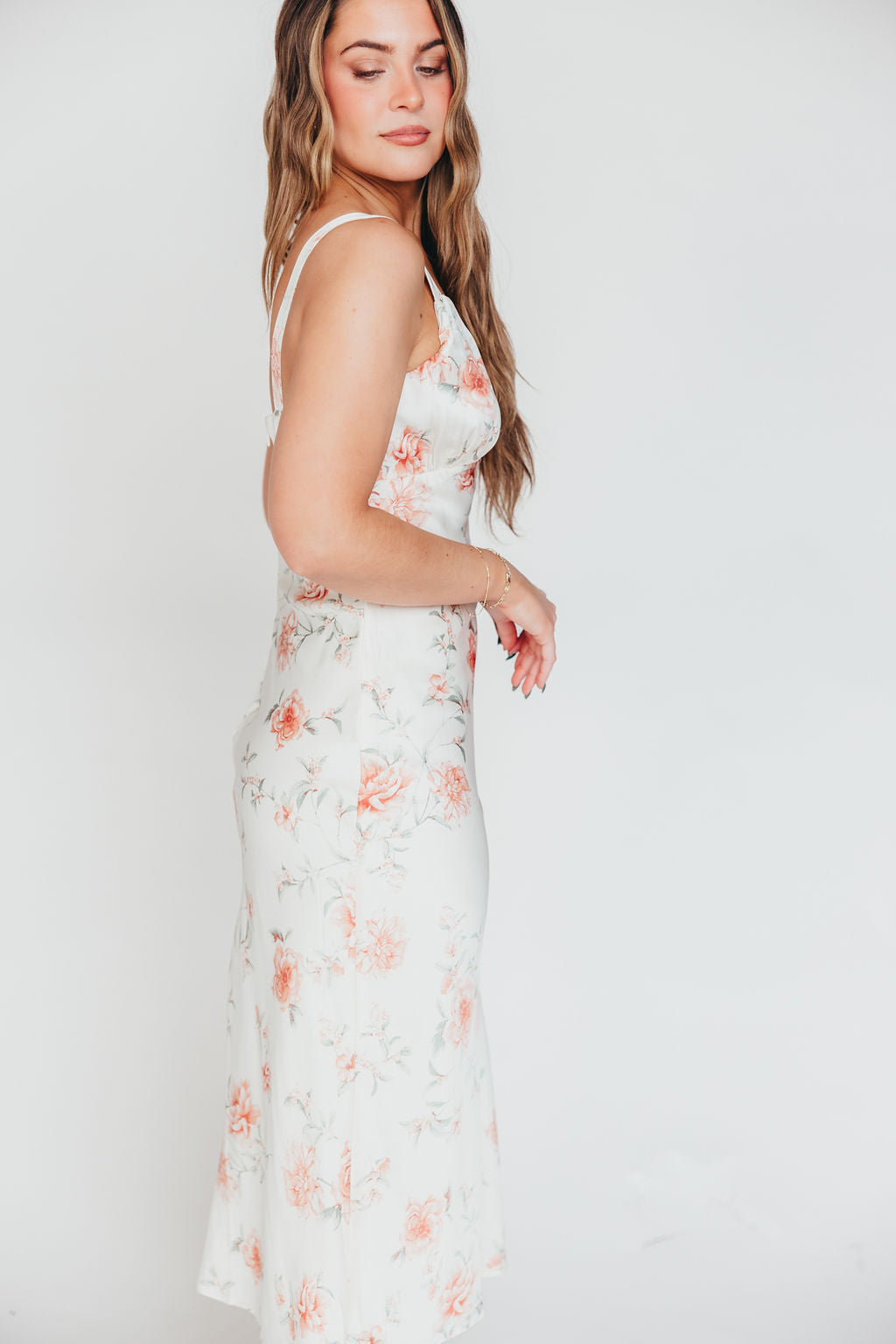 The Felicity Midi Dress - Ivory Floral Print A-Line Dress for Women | Perfect for Weddings, Parties & Summer Outfits
