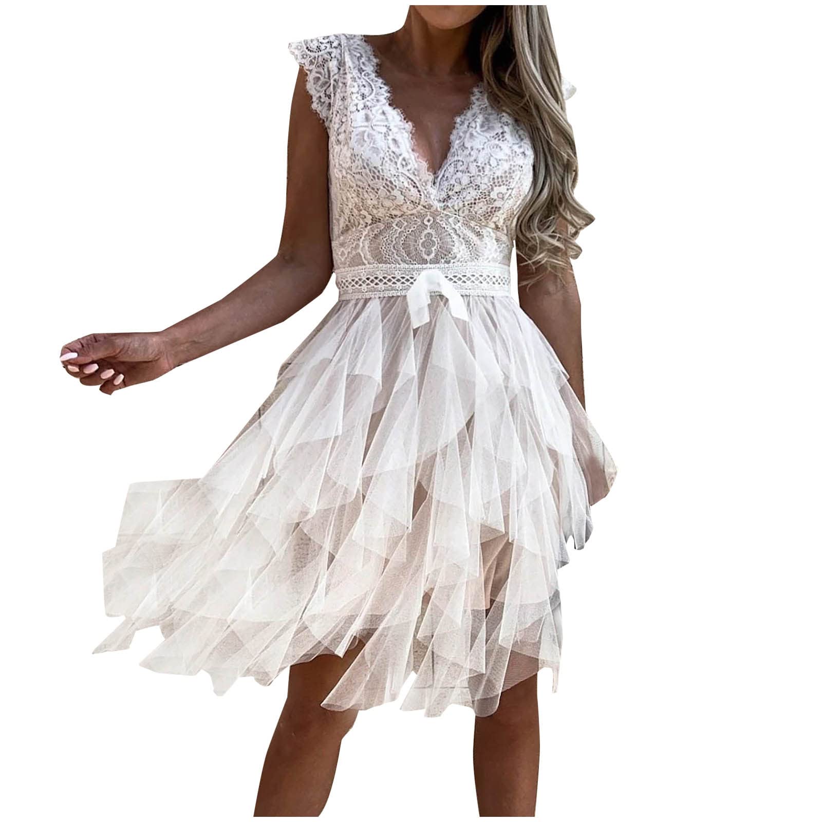 Sexy Deep V-Neck Lace Backless Party Dress for Women - Elegant Mesh Layered Mini/Midi Dress for Wedding Guest, Club, Beach & Special Occasions