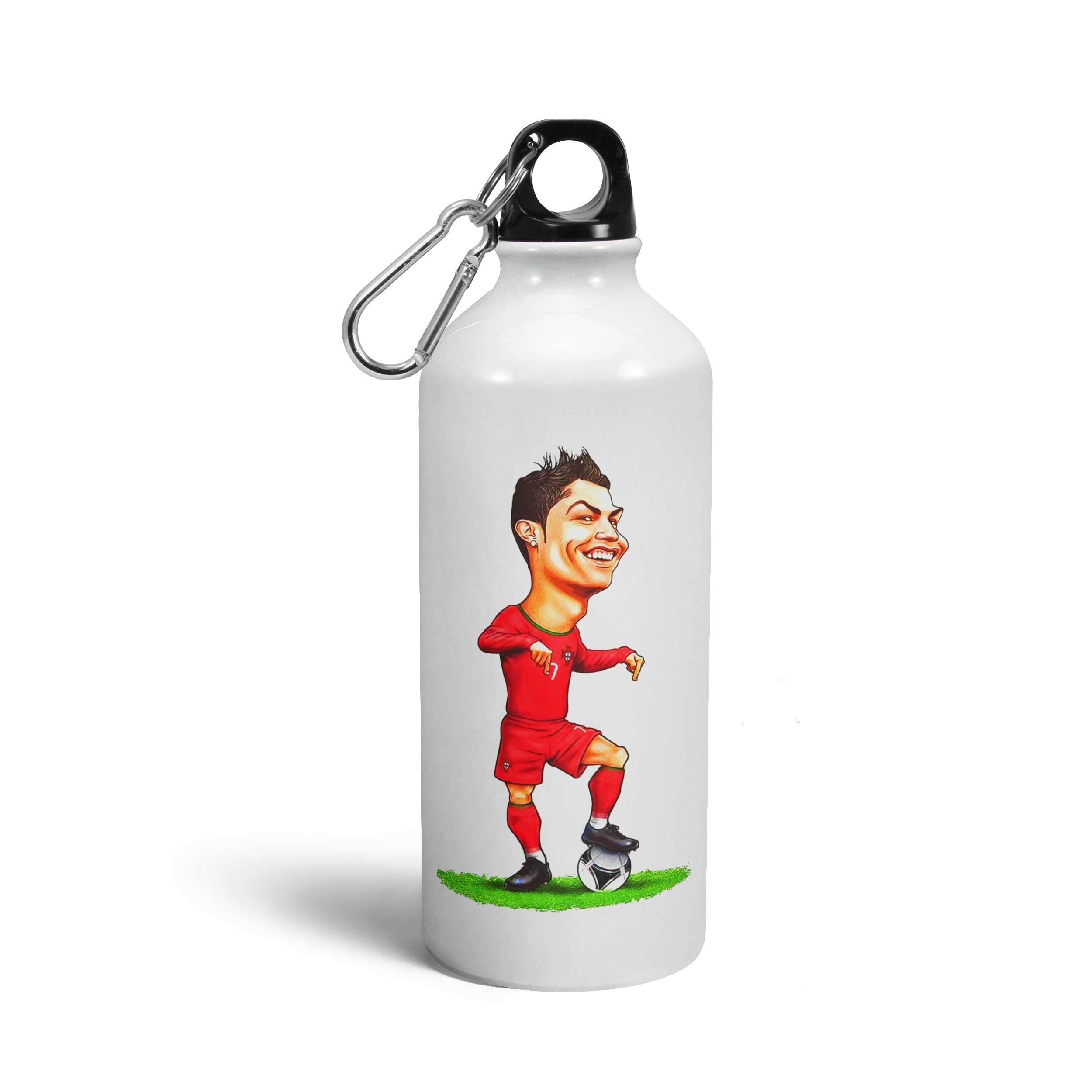 Tee Mafia® Cristiano Ronaldo Caricature Sports Water Bottle - 600ml Insulated Sipper Bottle for Football Fans, Gym & Outdoor Activities | Leakproof, BPA-Free, Multicolor Design